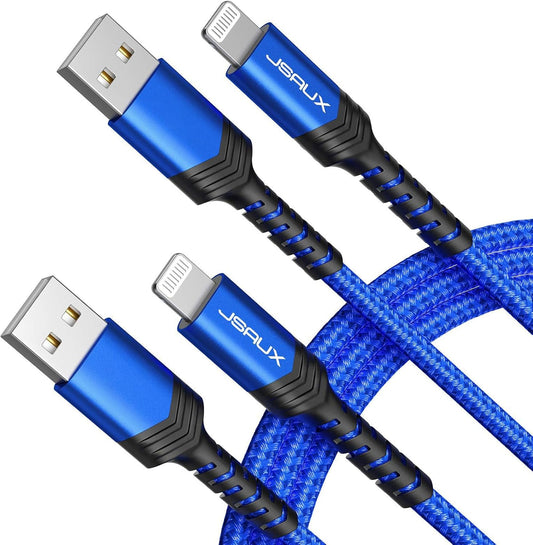 JSAUX for iPhone Charger Cable [2-Pack 6ft], MFi Certified Lightning Cable Fast Charging Charger Cable Compatible with iPhone 13 12 11 Xs Max X XR 8 7 6s 6 Plus 5, iPad, iPod - Blue