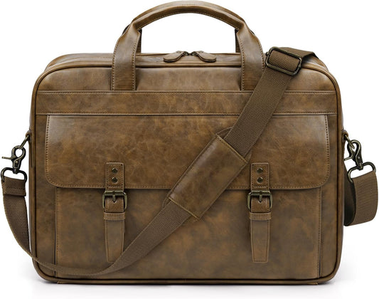 RAINSMORE Messenger Bag for Men 16 Inch Laptop Bag Vintage Leather Waterproof Laptop Briefcases Large Computer Satchel Bag