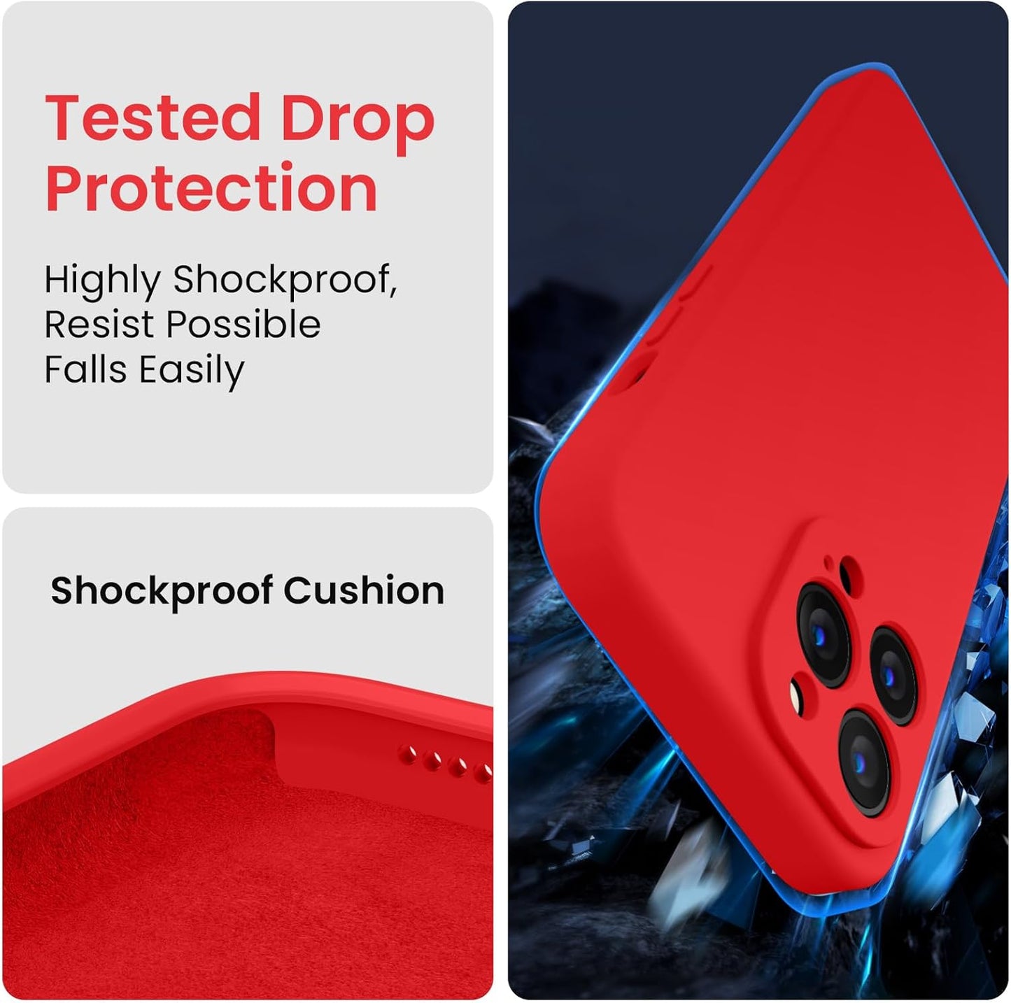 FireNova Designed for iPhone 13 Pro Case, Silicone Upgraded [Camera Protection] Phone Case with [2 Screen Protectors], Soft Anti-Scratch Microfiber Lining Inside, 6.1 inch, Red