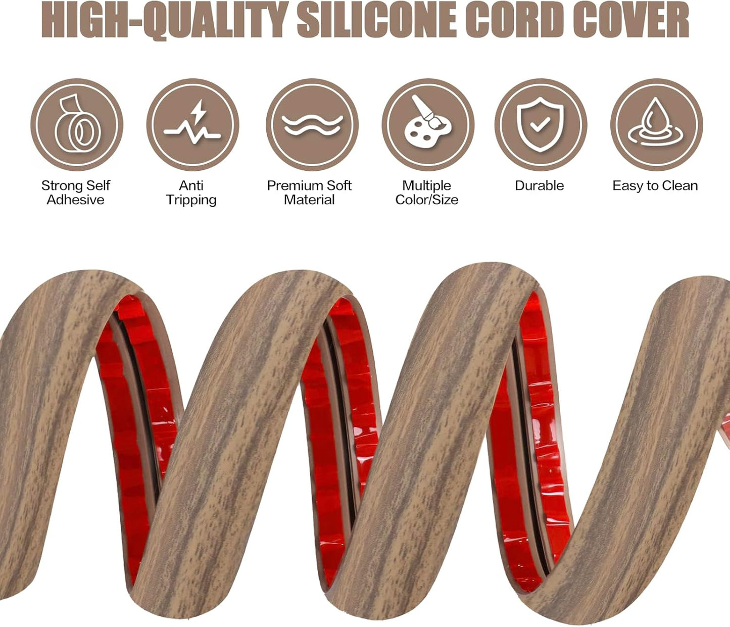 Floor Cord Cover Cavity 0.8"x0.37" Self Adhesive Cord Hider, 10FT Low Profile Cable Management, Extension Strip Protector for Wires, Prevent Cable Trips for Offices, Gyms,(Wood Smoked Brown)