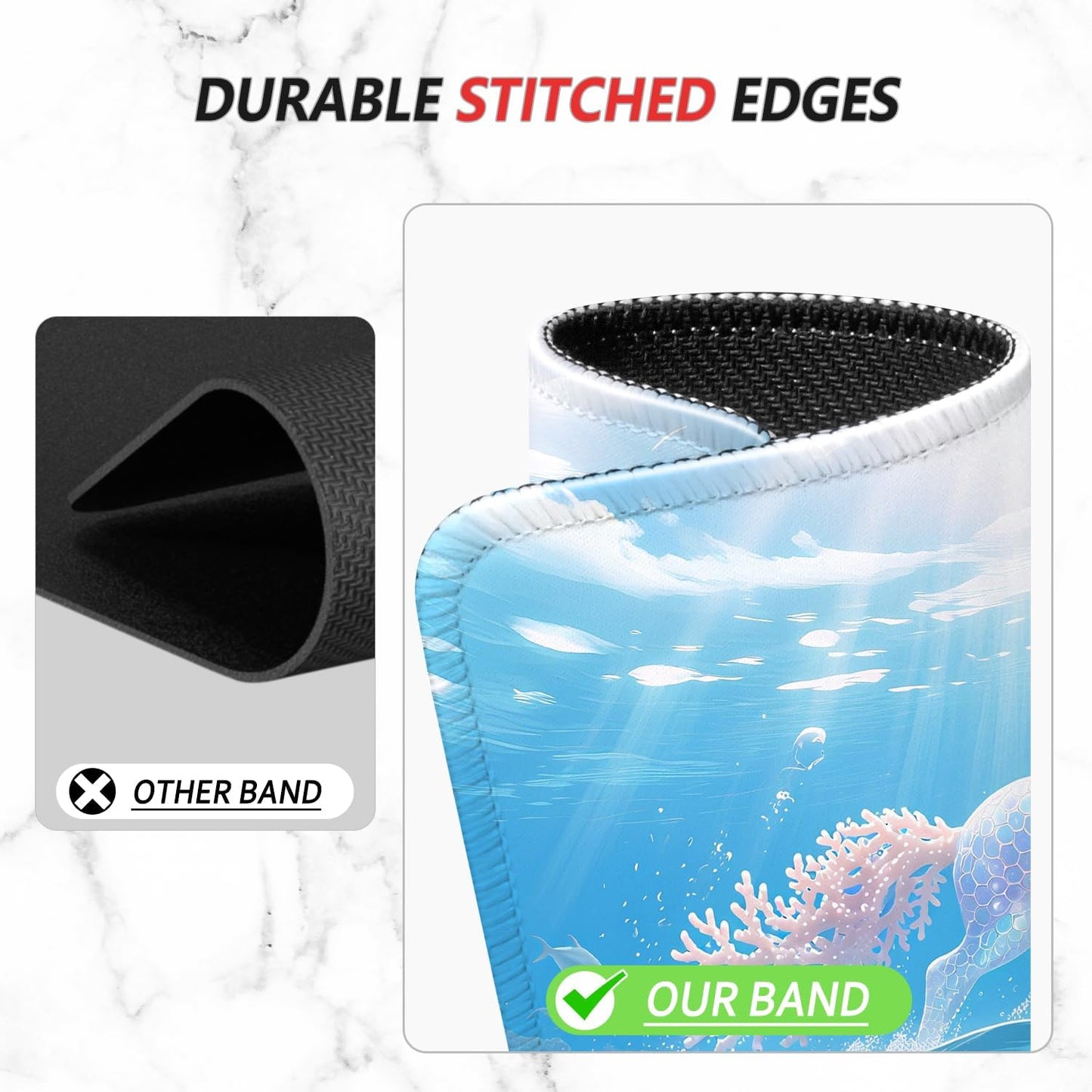 ITNRSIIET Mouse Pad Non-Slip Rubber Base Smooth Surface Stitched Edges Waterproof Durable Compatible with All Mice for Office & Gaming, Desk Accessory, 10.2x8.3x0.12 inch, Ocean