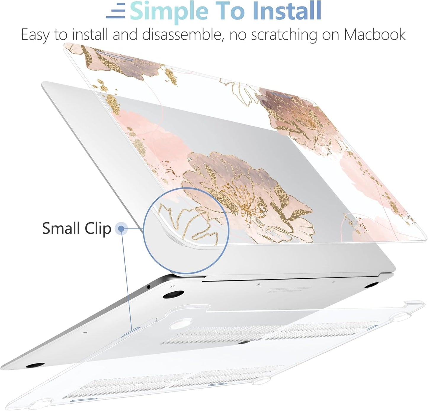 MEEgoodo for MacBook Air 13.3 inch Case 2021 2020 2019 2018 A2337 M1 A2179 A1932, Hard Shell with Keyboard Webcam Cover & Trackpad Film & Type C Adapter for MacBook Air M1, Pink Peony Flowers