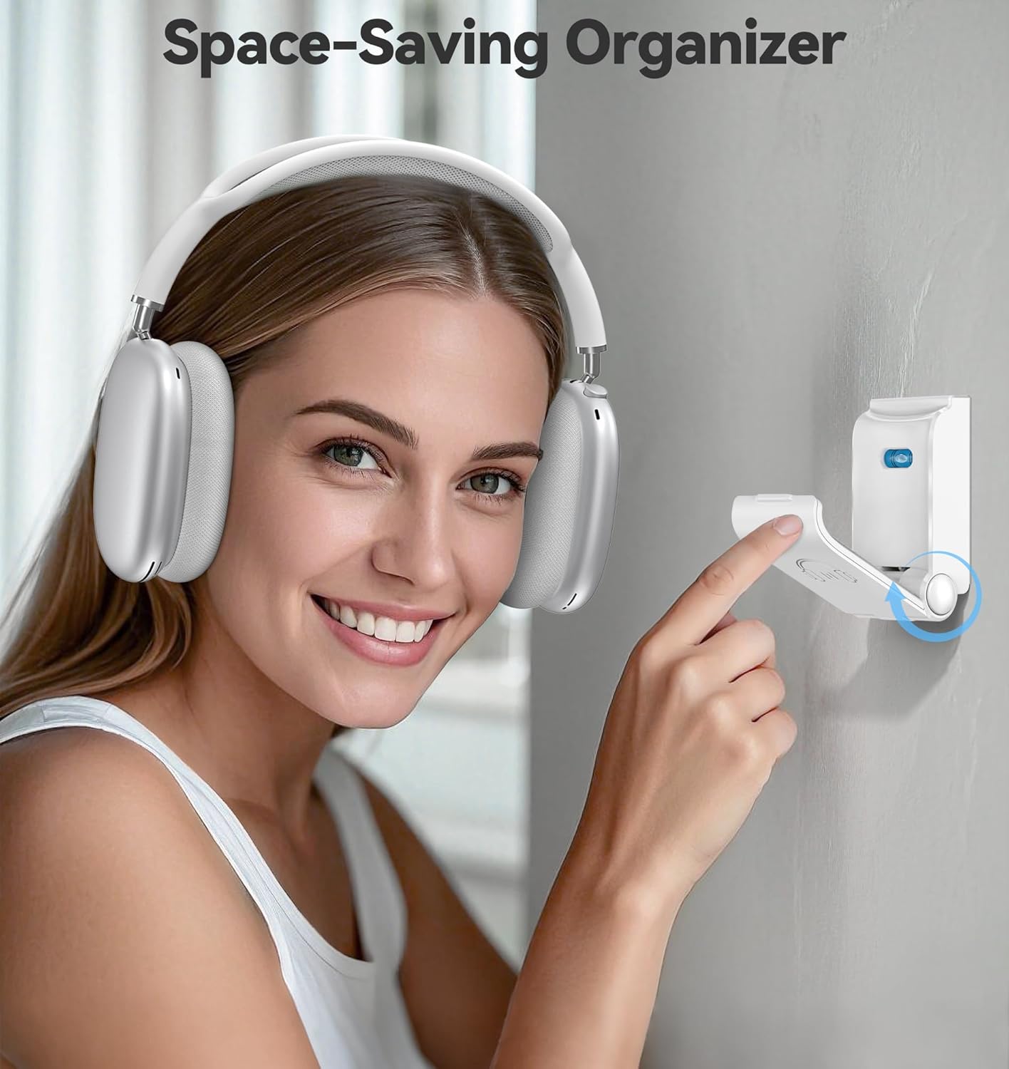 Headphone Stand, Wall Mount Headset Hanger, Gaming Headphone Holder Hook Clip, Foldable Headset Stand Desk Holder for PC Earphone Accessories, White(2 Pack)