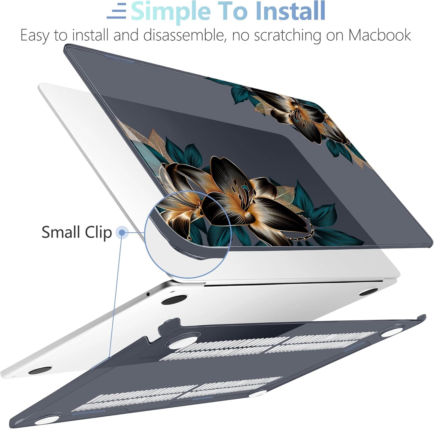 MEEgoodo for M4/M3/M2 MacBook Air 15.3 inch Case 2025 2024 2023, Case Fit Model (A3241/A3114/A2941) for MacBook Air 15 inch, Laptop Hard Shell with Keyboard Cover, Golden Lilies