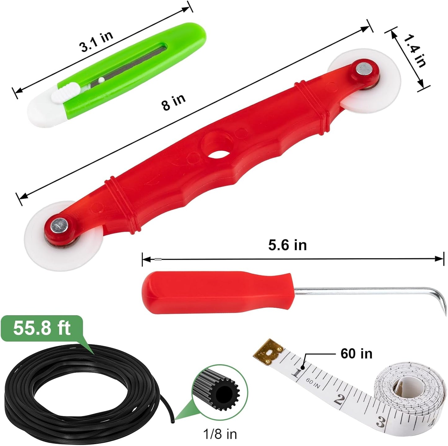 48"X236" Window Screen Replacement Kit, 6 in 1 Window Screen Door Repair Kit, Replacement Window Screens, Fiberglass Patio Screen Mesh for Porch Sliding Door, Rolling Tool Hook Spline Cutter Ruler