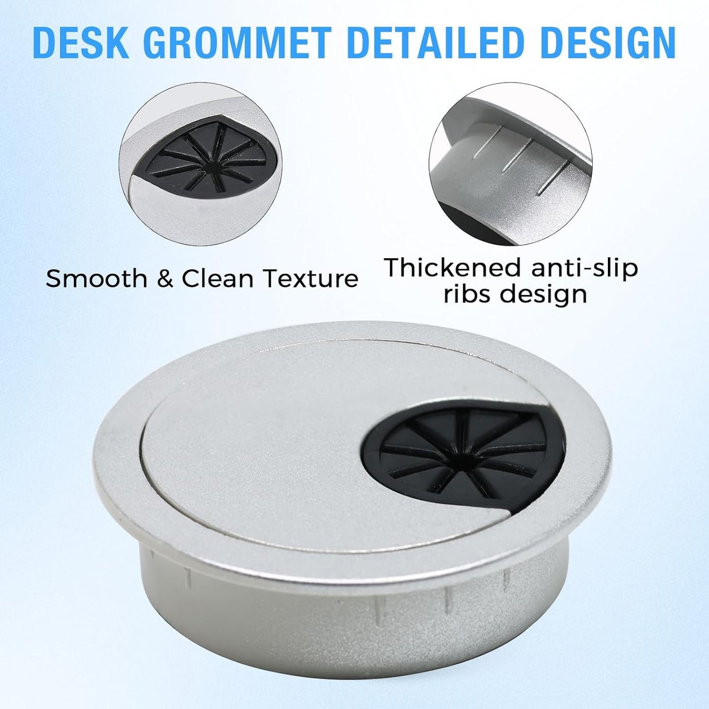 Desk Grommet 2" (50 mm), Desk Cord Hole Cover, Cable Grommet ABS Plastic, Desk Hole Grommet for Office and Home Table Cable, Detachable Cable Cord Organizer (Silver Sand 2 Pcs)