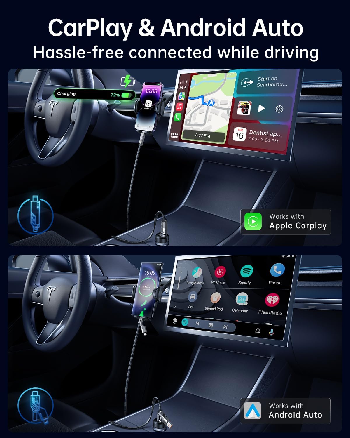 4-in-1 USB C Cable 45W 3FT Lightning Cable Fast Charging Flat Nylon Braided for iPhone iPad Charger Cord [480Mbps Data Sync] Multi Charge Cable Combo with Lightning/Type C/USB A Port