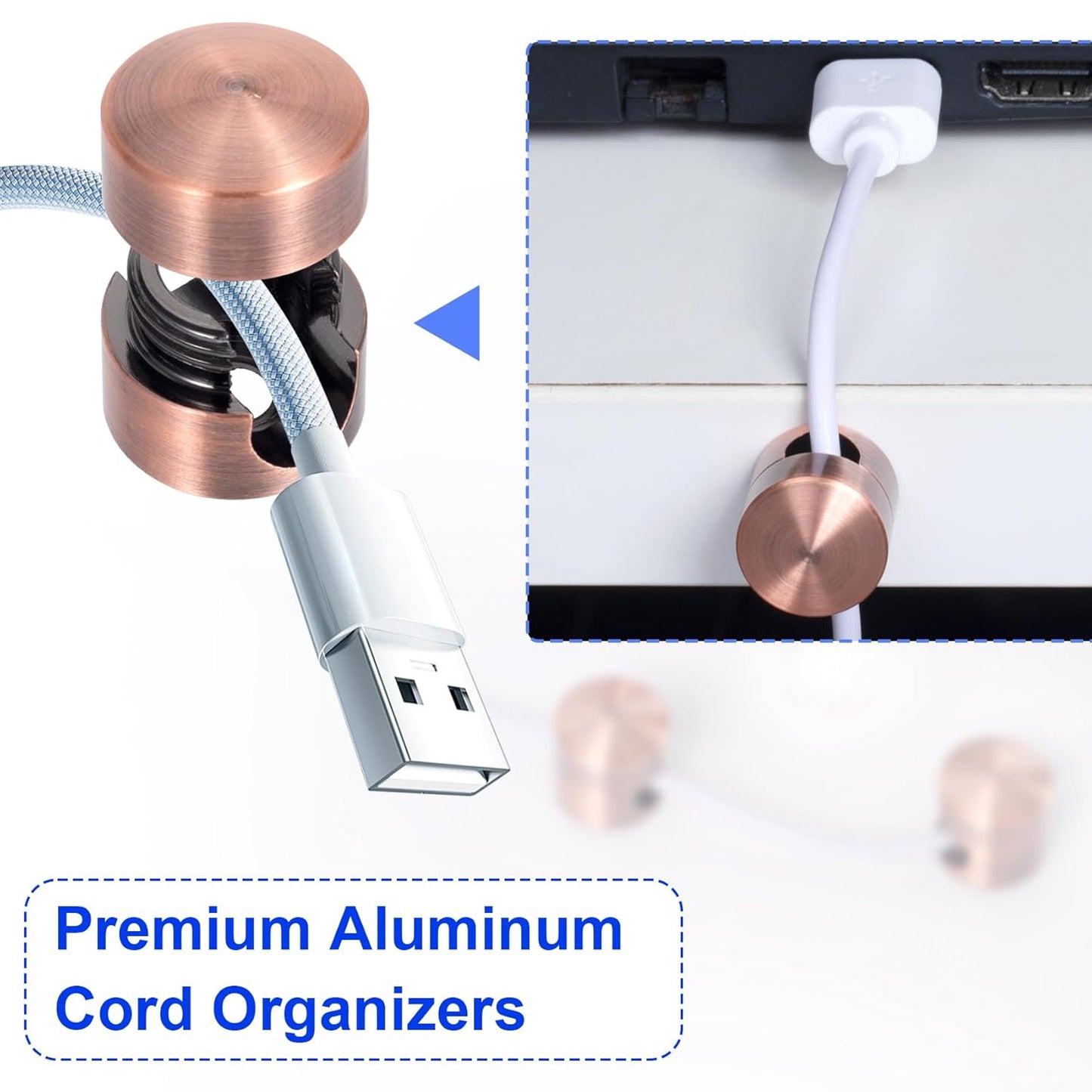 2 Sets Charger Holders for Cords, Red Bronze Color Adjustable Cable Anchor Holders, Adhesive Metal Cord Clips, Cable Management Wire Organizers for Desk, Office, Nightstand