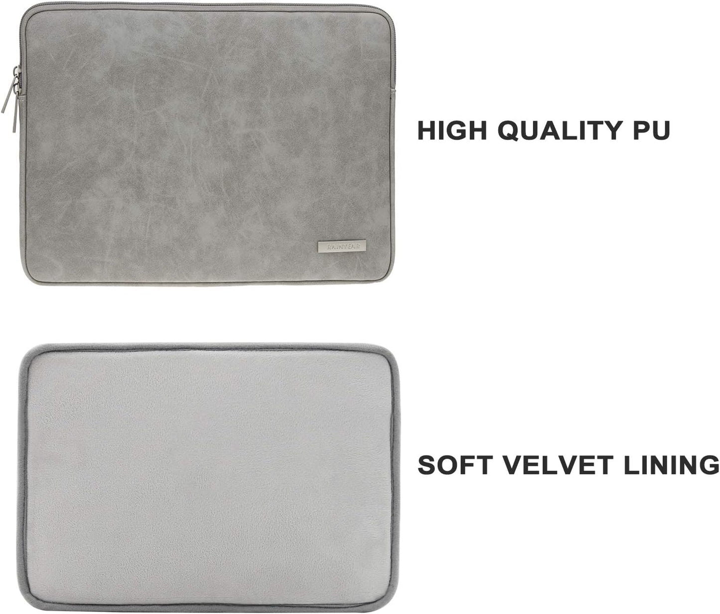 RAINYEAR 15 Inch Laptop Sleeve PU Suede Leather Case Padded Cover Water Resistant Carrying Computer Bag Compatible with 15.4 MacBook Pro/Air, Surface Laptop 3/4 15", New XPS 15 Touch(Gray)