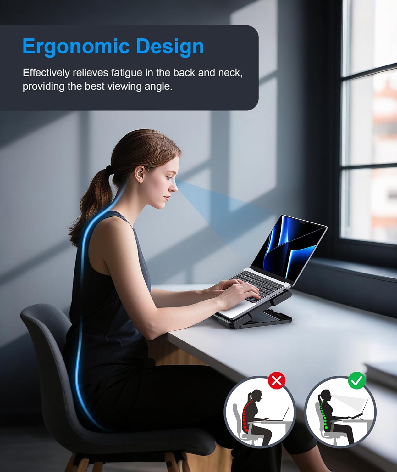 Laptop Cooling Pad, Laptop Cooler with 6 Quiet Fans Up to 17.3 Inch Heavy Notebook Cooler Stand, 8 Levels of Tilt, Two Levels of Height Adjustable (Black)