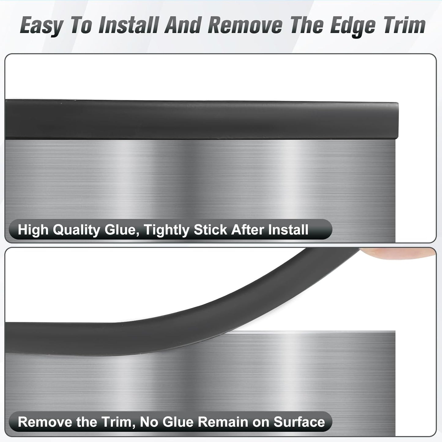 Edge Trim, 3/16" Rubber Edge Trim, Flexible Self Adhesive U Channel Edge Protector for Glass, Mirror, Plywood, Steel Panel Sharp Edges, Peel and Stick Plastic Trim, Black Color, 20Ft