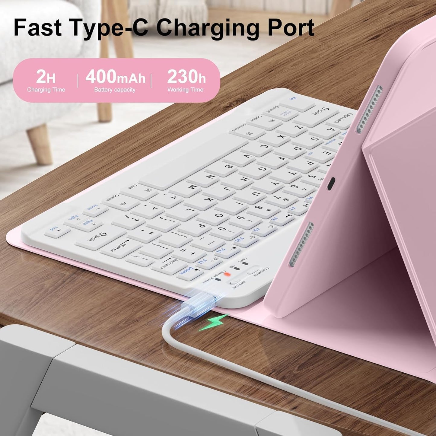 Keyboard Case for Galaxy Tab S10 Lite/ S10 FE/ S9 FE/S9/S8/S7, Slim Lightweight 7 Color Rainbow Backlight Detachable Magnetic Keyboard Cover with S Pen Holder, Purple