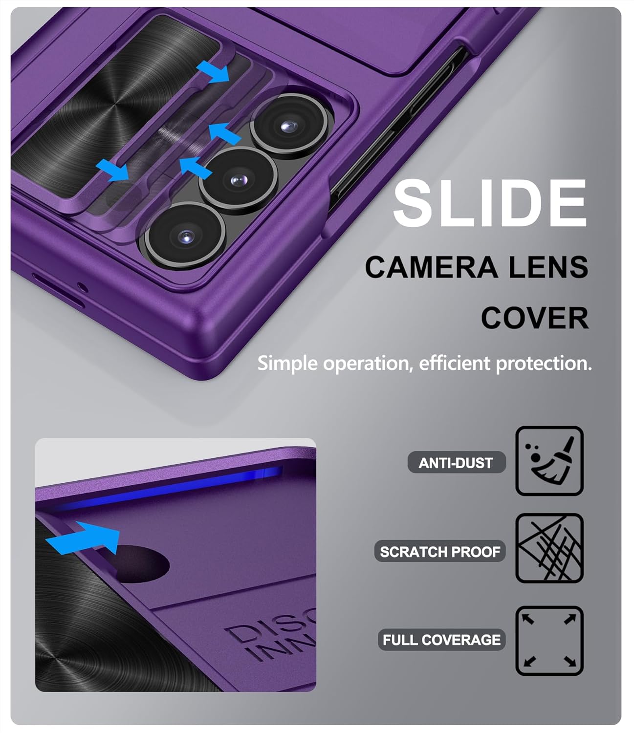 for Samsung Galaxy Z Fold 6 Case with Card Holder & Slide Camera Lens Cover & Hinge Protection & Screen Protector, Multifunctional Durable Rugged Phone Case for Samsung Z Fold 6, Dark Purple