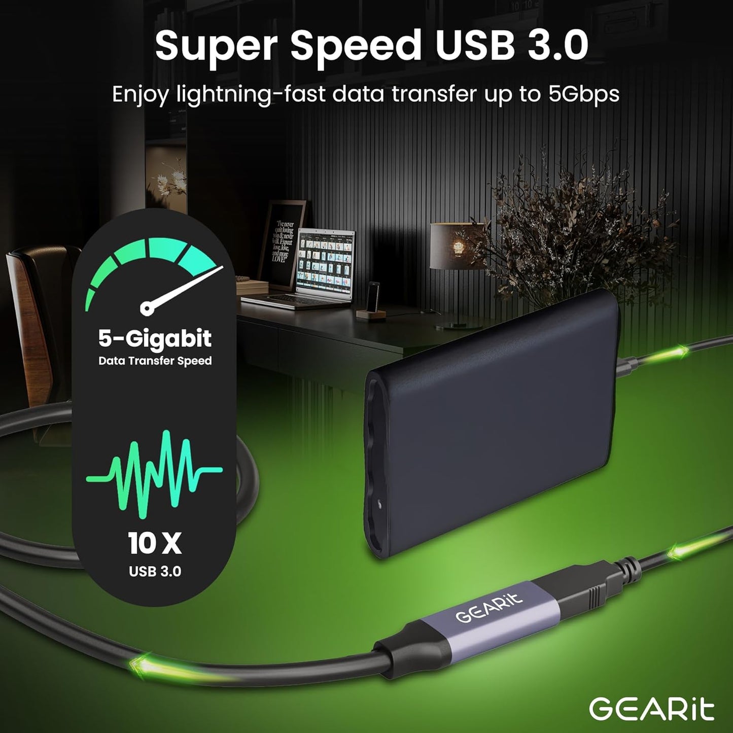 GEARit USB 3.0 Active Extension Cable (20 Feet) A-Male to A-Female USB Repeater with Signal Booster for Oculus Rift, Quest Link, Xbox 360 Kinect, PlayStation, Printer, Webcam - 20ft