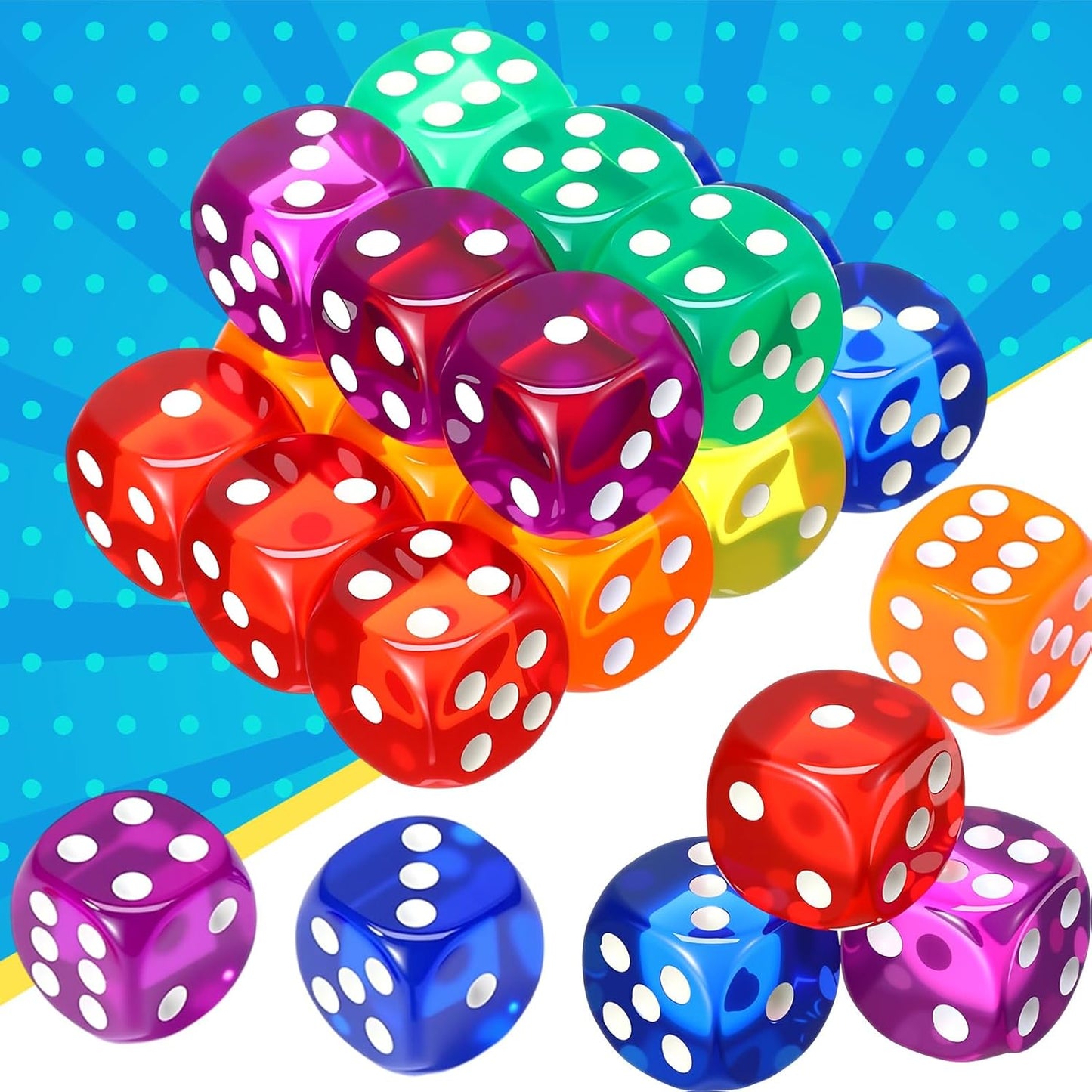 18 Pcs Casino Theme Party Dice Large Opaque Jumbo Acrylic D6 Dice for Casino, Craps, Table Games and Board Games(19 mm,Vivid Color)