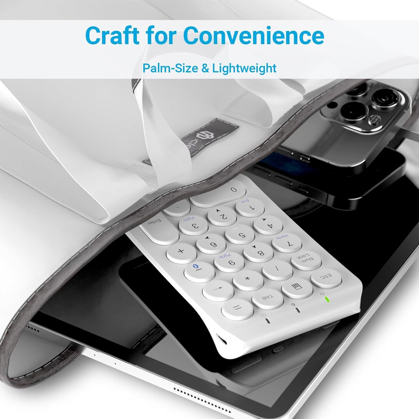 iClever Number Pad, KP08 Bluetooth Number Pad, Ultra Slim and Lightweight, USB-C Charge, Number Pad for Laptop, iPad, Mac, iMac, Tablet, PC Desktop