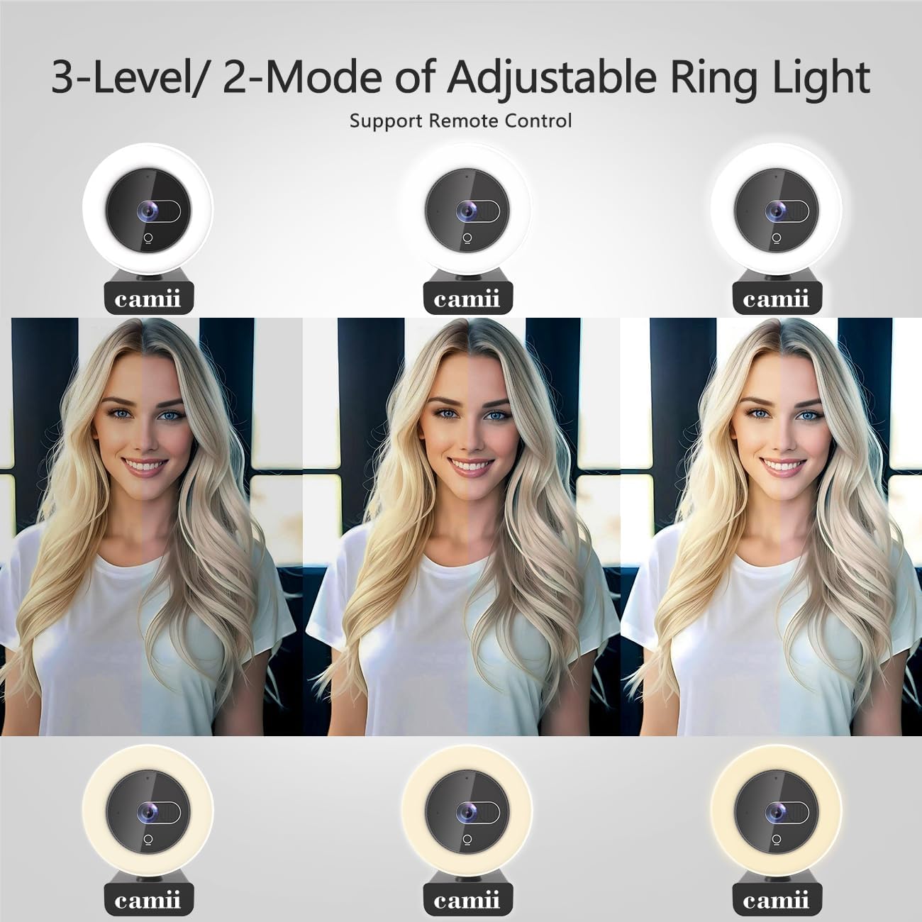 4K Webcam with Light, HD Webcam for PC with Remote Control, Built-in Privacy Cover, Adjustable Brightness, Noise Reduction Mics, for Zoom Skype Teams Laptop and Google Meet