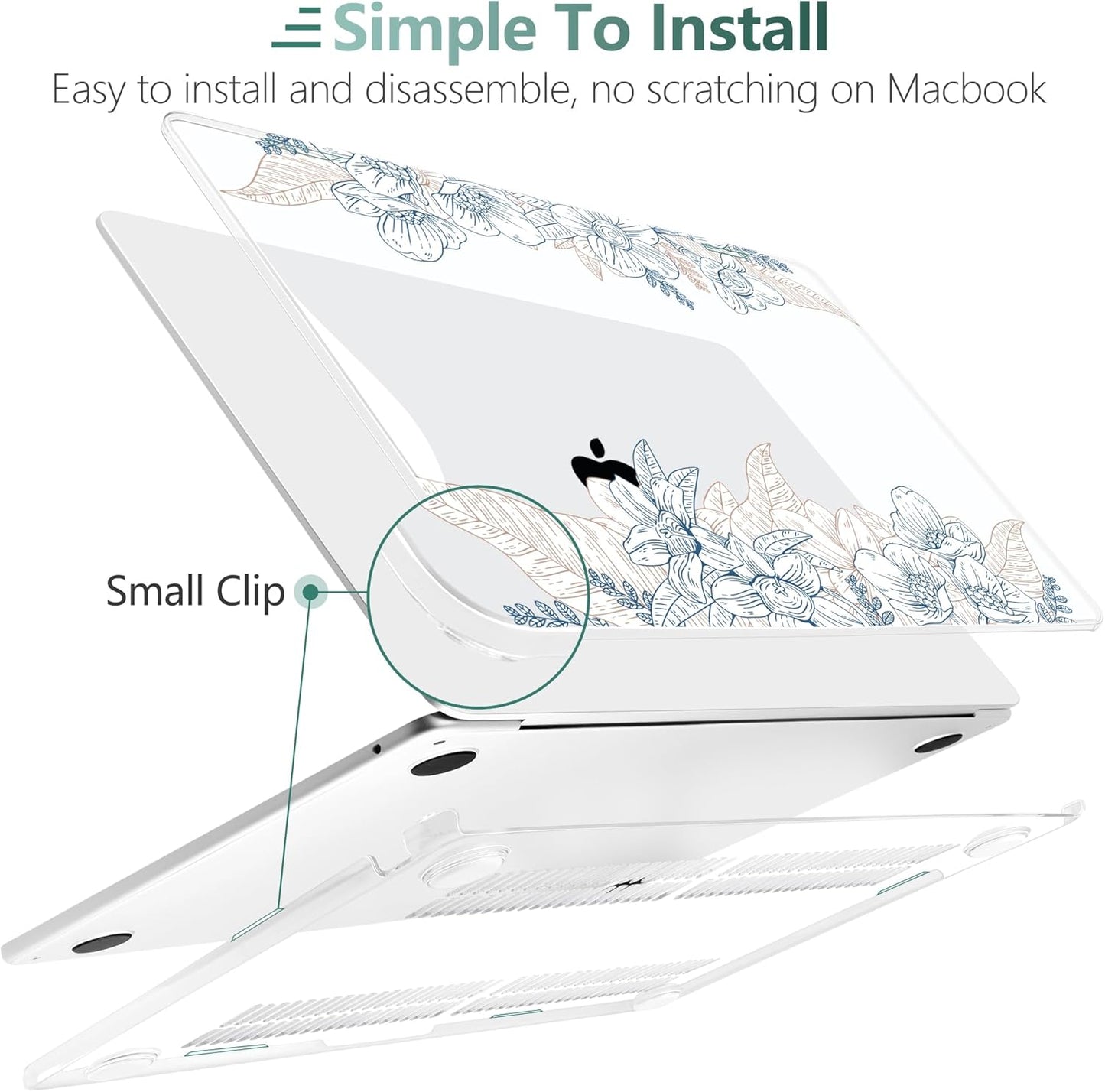 TWOLSKOO Compatible with M4 MacBook Air 13.6 inch Case 2025-2022 Release M4 A3240 M3 A3113 M2 A2681, Plastic Hard Shell & Keyboard Cover & Type C Adapter & Screen Protector, Engraved Sketch