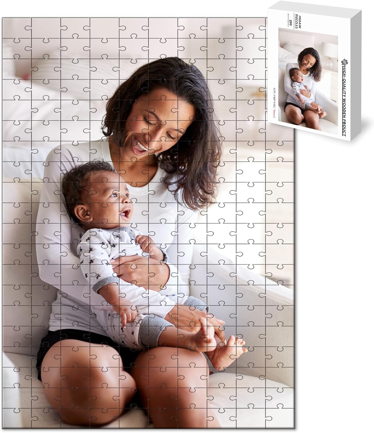 Custom Puzzle from Photos - Personalized 1000/500/300/200/120 Piece Jigsaw Puzzle for Adults & Kids, Unique Wooden Gift for Christmas, Wedding, Anniversary, Birthday