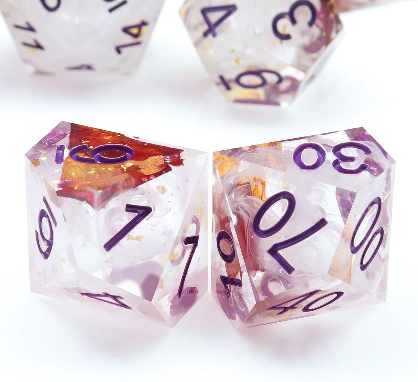 Haxtec DND Dice Set Rose Flower Sharp Edge Dice with Dice Case Handmade White Red Resin D&D Dice Set Purple Numbers for TTRPGs Compatible with Dungeons and Dragons Gifts