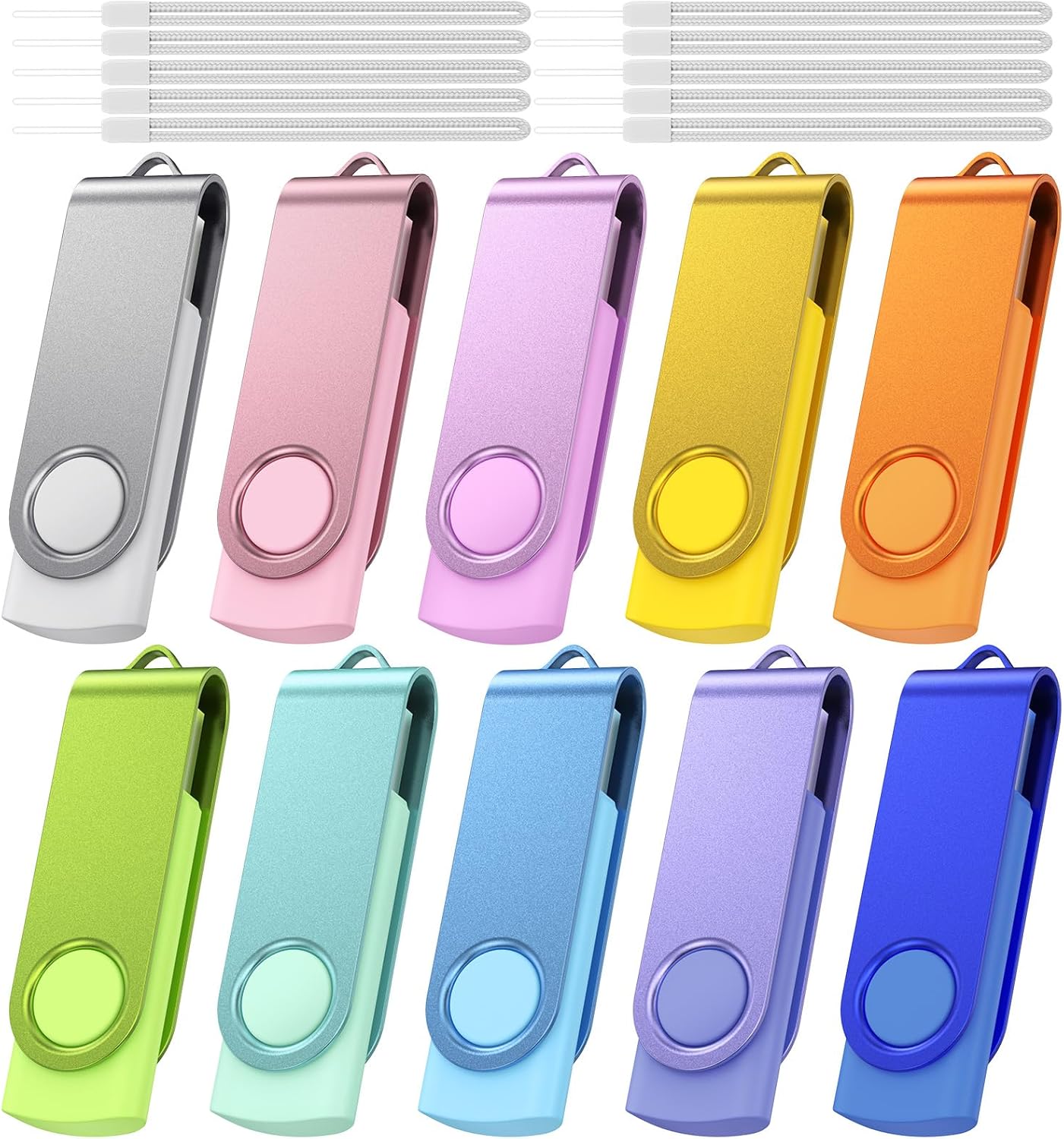 Kepmem 10 Pack 1GB USB Flash Drive USB 2.0 Thumb Drives Jump Drive Fold Storage Memory Stick 1 GB Swivel Design USB Drive USB2.0 Pen Drive with Lanyard for Storage and Backup