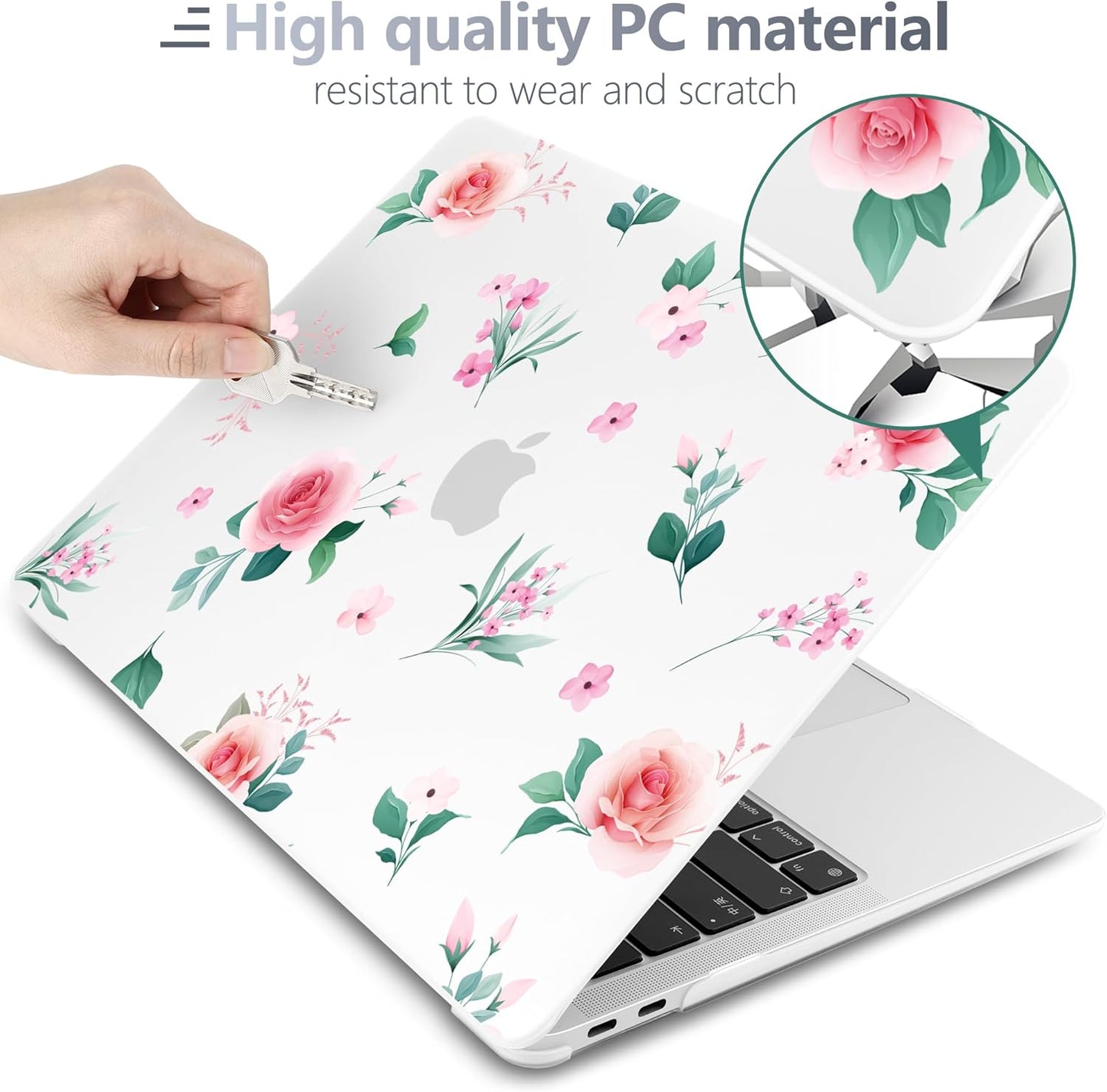 Batianda Case for M1 MacBook Air 13 Inch Model A2337 A2179 A1932 2021 2020 2019 Release,Lovely Floral Design Matte Hard Shell with Keyboard Cover & Screen Protector, Peach Rose