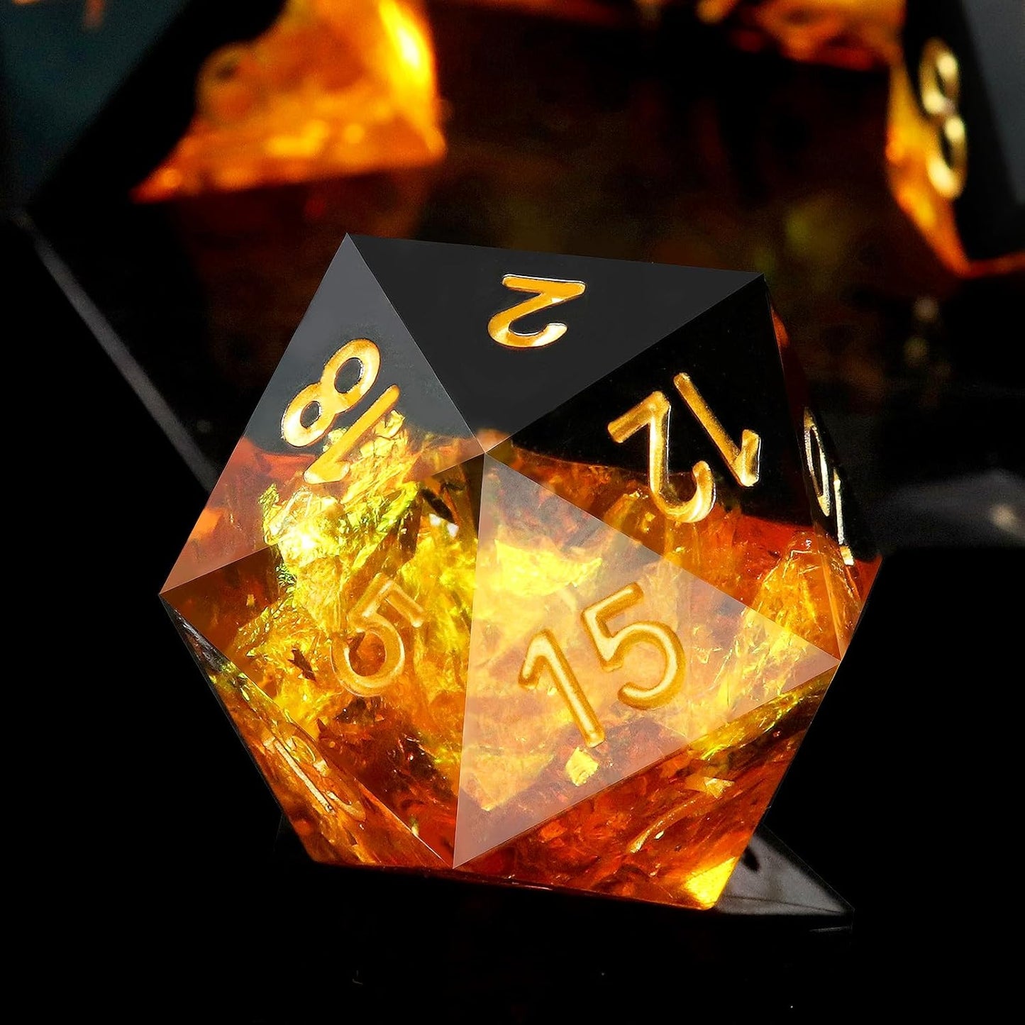 Haxtec Galaxy DND Dice Set Sharp Edge Dice with Dice Case Handmade Yellow Black Resin D&D Dice Set for TTRPGs Compatible with Dungeons and Dragons Gifts