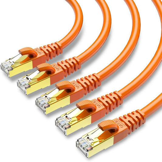CAT 8 Ethernet Cable Shielded SFTP Internet Network Patch Cord, Heavy Duty High Speed LAN Cables w Gold Plated RJ45 Connector Professional for Router, Modem, Gaming, Xbox (15 Feet, 5 Pack Orange)