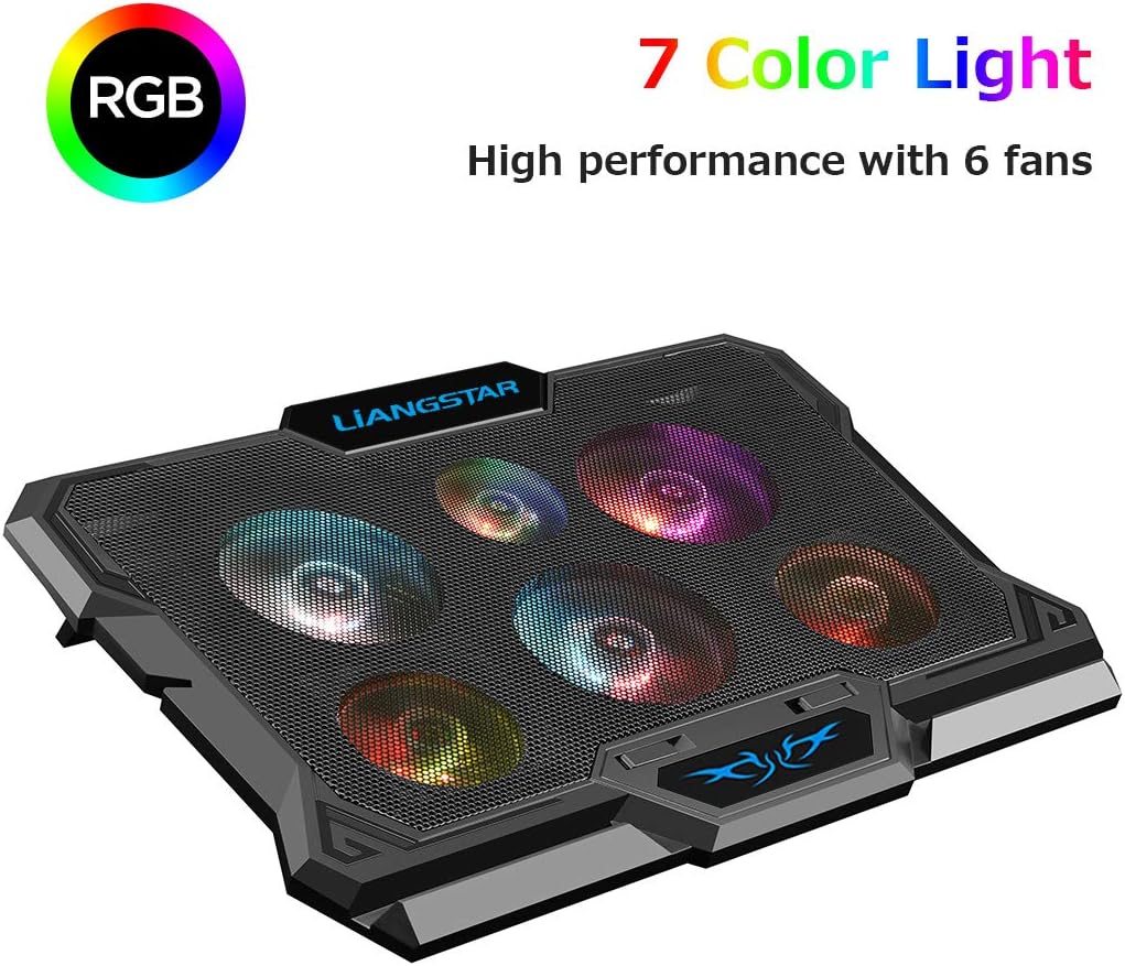 Laptop Cooling Pad, Laptop Cooler with 6 Quiet Fans RGB 7 Color Light for 15.6-17 Inch Laptop Cooling Fan Stand, Portable Slim USB Powered Gaming Laptop Cooling Pad, Switch Control Fan Speed(Black)