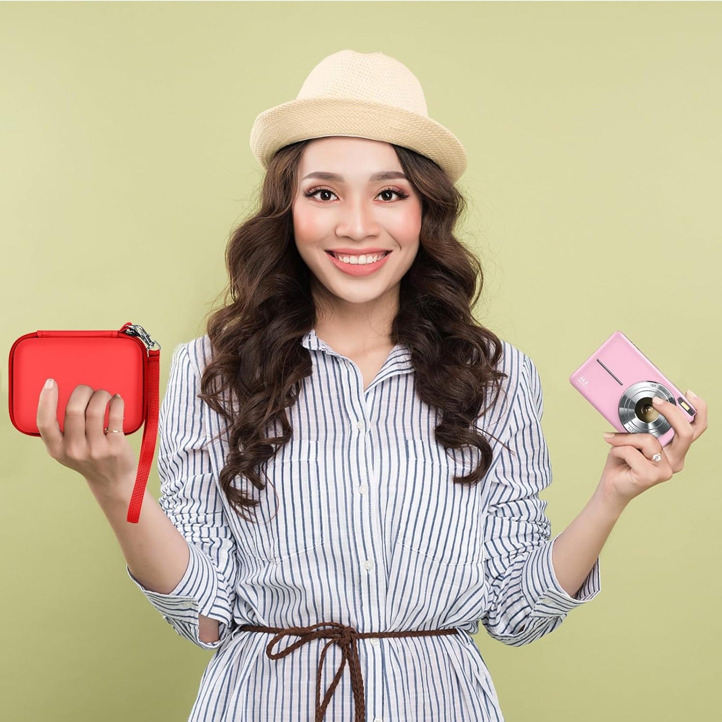 Carrying & Protective Case for Digital Camera, AbergBest 21 Mega Pixels 2.7" LCD Rechargeable HD/Kodak Pixpro/Canon PowerShot ELPH 180/190 / Sony DSCW800 / DSCW830 Cameras for Travel - Red