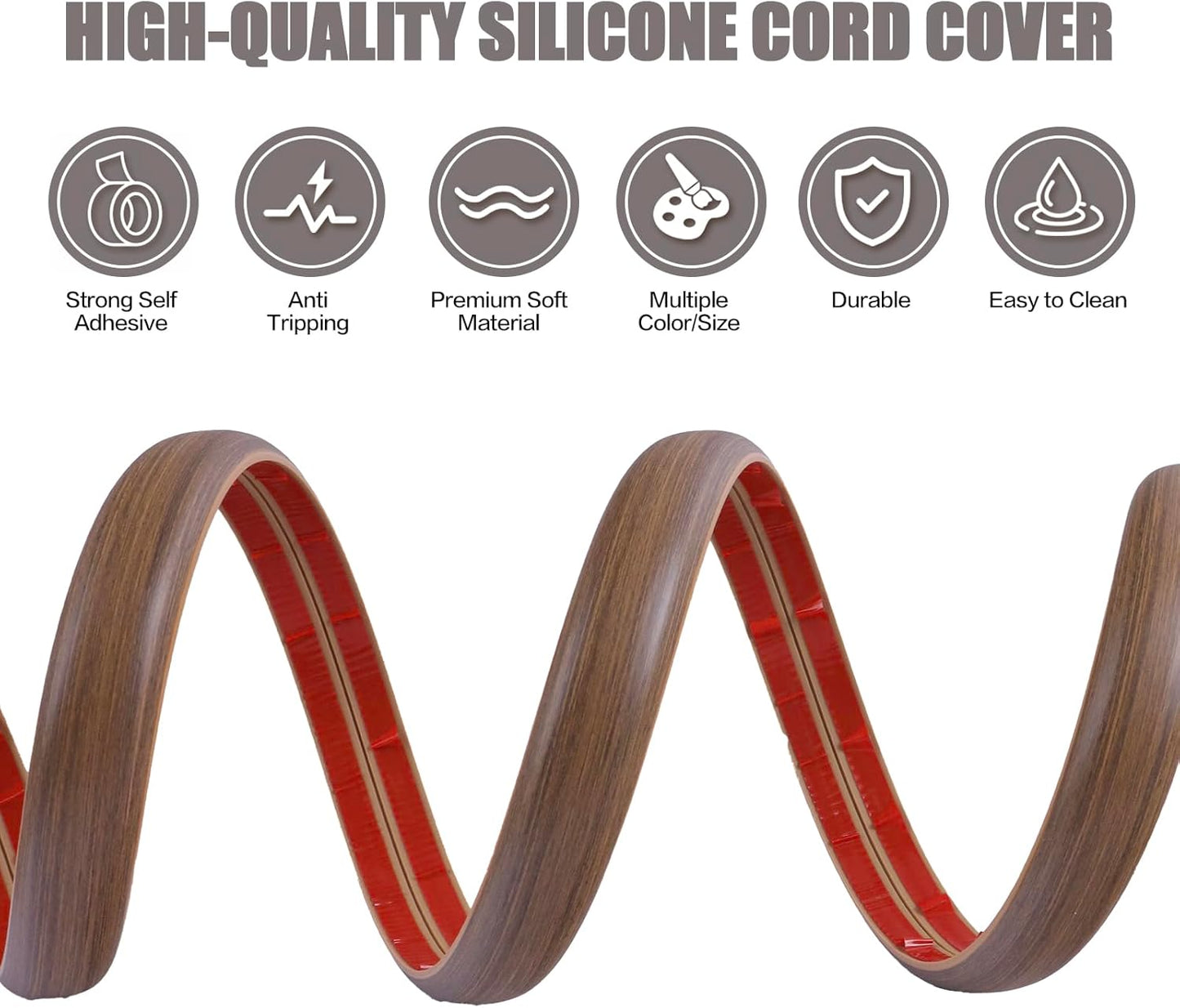 Floor Cord Cover Cable Cavity Self Adhesive Cord Hider Floor Floor Cable Management Power Cord Protector Floor Electric Cord Covers for Offices, Gym, Exhibitions (Misty Brown Wood, 2.36" x 3.3')