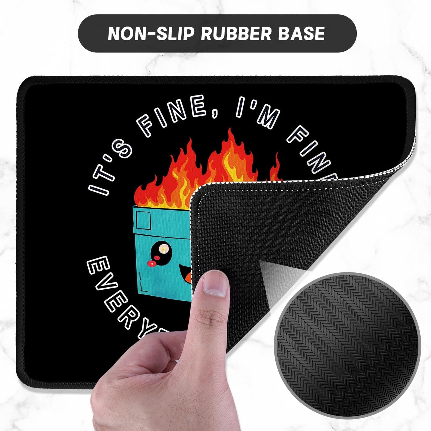 ITNRSIIET Mouse Pad with Stitched Edge Premium Textured Smooth Precise Operation Waterproof Washable Non-Slip Rubber Base Desktop Protection Mat, 10.2×8.3×0.12 inches, Cute Dumpster