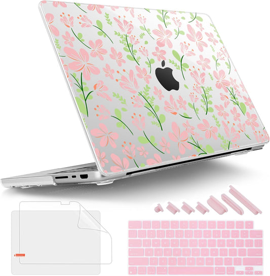 Tuiklol for MacBook Pro 14 Inch Case 2024-2021 Release M4 A3112 A3401 A3185/M3 A2918 A2992/M2 A2779/M1 A2442 Pro/Max,Hard Shell Case with Keyboard Cover & Screen Protector for Touch ID,Unique Flower