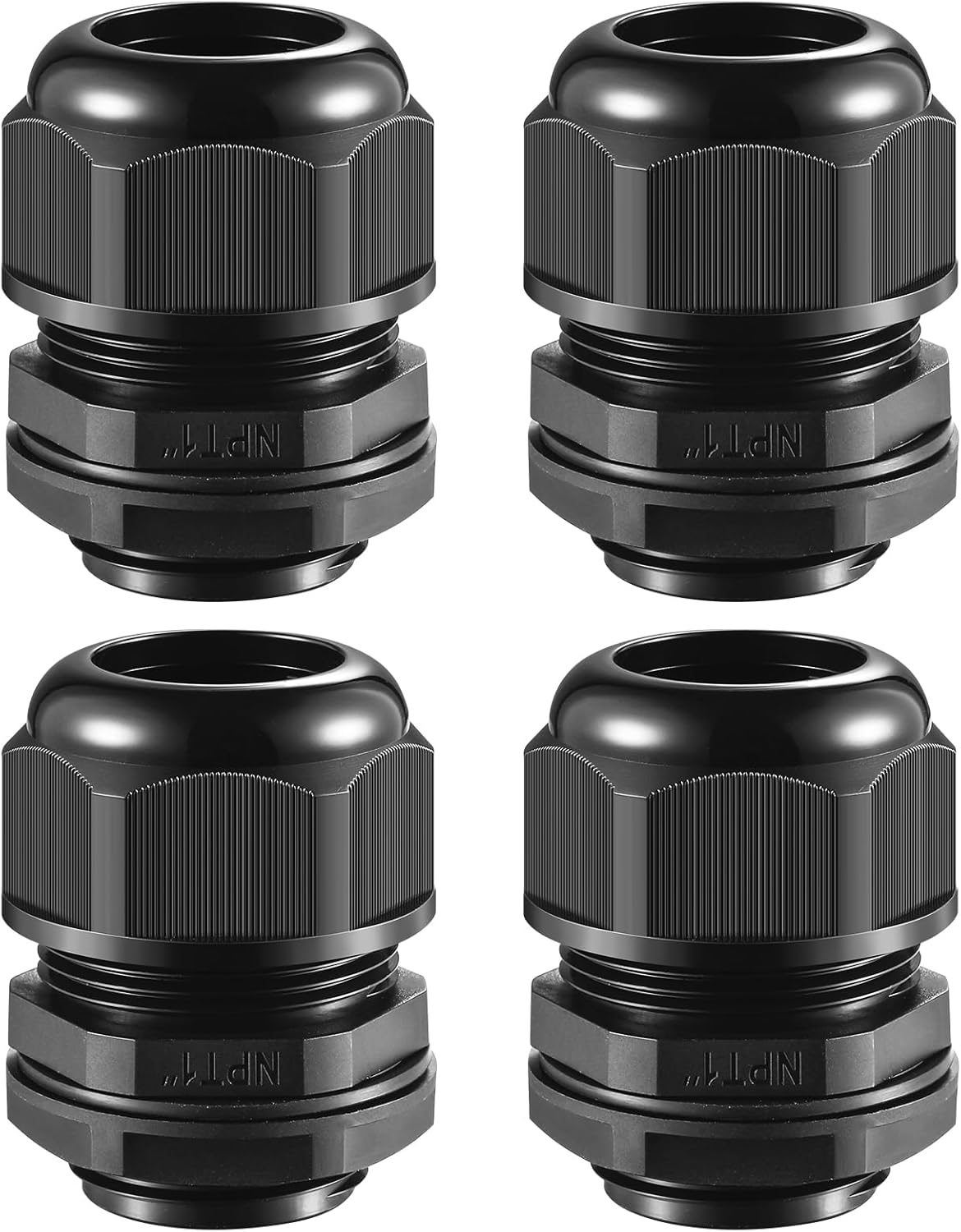 4 Pcs 1"(17-25mm) NPT Nylon Cable Gland Joints with Gaskets, IP68 Adjustable Lock Nut Strain Relief Cord Grip Waterproof Cable Glands - UL Listed and RoHS Compliant