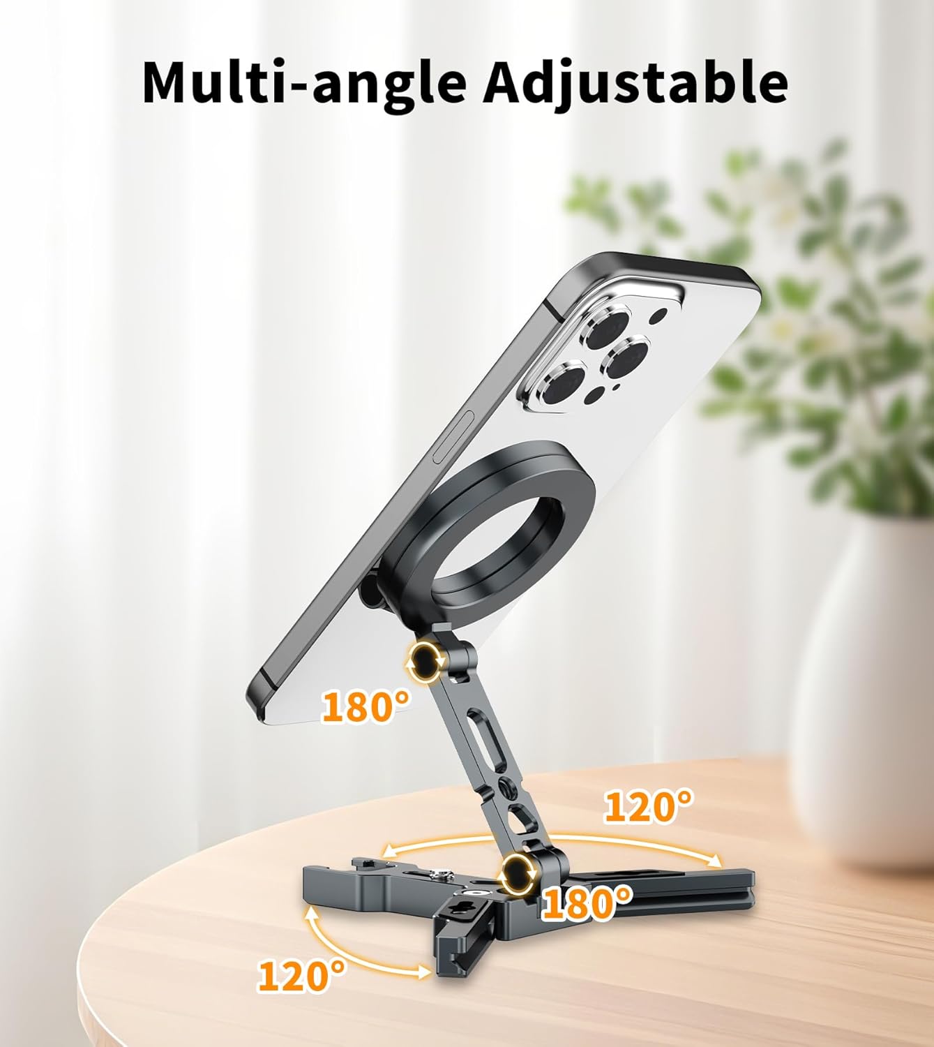 Magnetic Phone Tripod Stand,Foldable Cell Phone Holder for Magsafe with Arca-Swiss,1/4'' Screw Hole,Cold Shoe Mount,Pocket Mini Aluminum Selfie Stick Tripod Mount for iPhone/Android,Desk,Travel