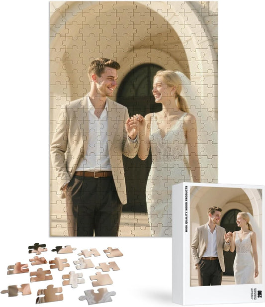 Custom Puzzles from Photos, Personalized Natural Wood Puzzle with 120/200/300/500/1000 Pieces, Customized Jigsaw Create Timeless Memories for Adults, Family, Father's Day, Lover, Pet