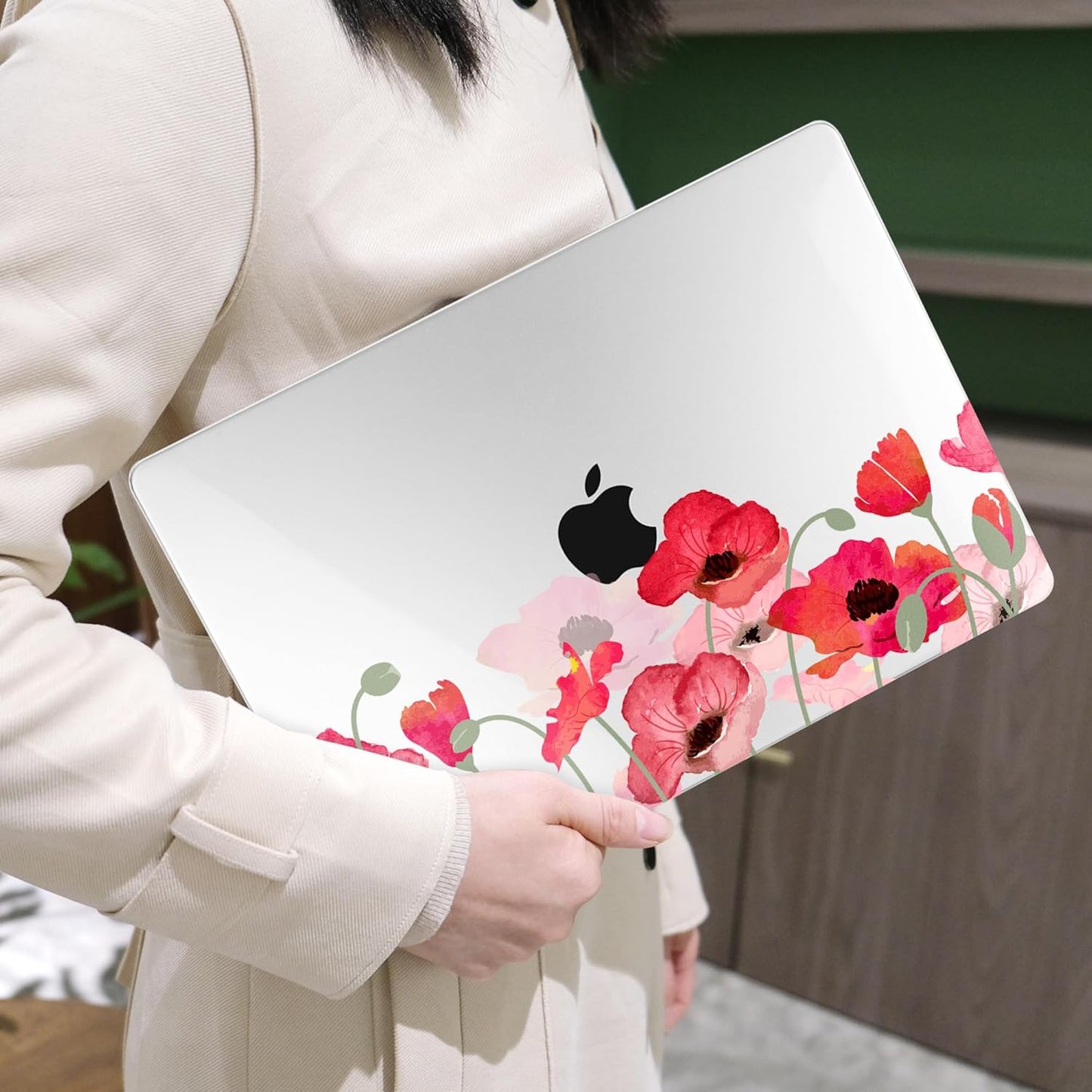 MEEgoodo for M4/M3/M2 MacBook Air 15.3 inch Case 2025 2024 2023, Case Fit Model (A3241/A3114/A2941) for MacBook Air 15 inch, Laptop Hard Shell with Keyboard Cover, Hand Drawn Poppy