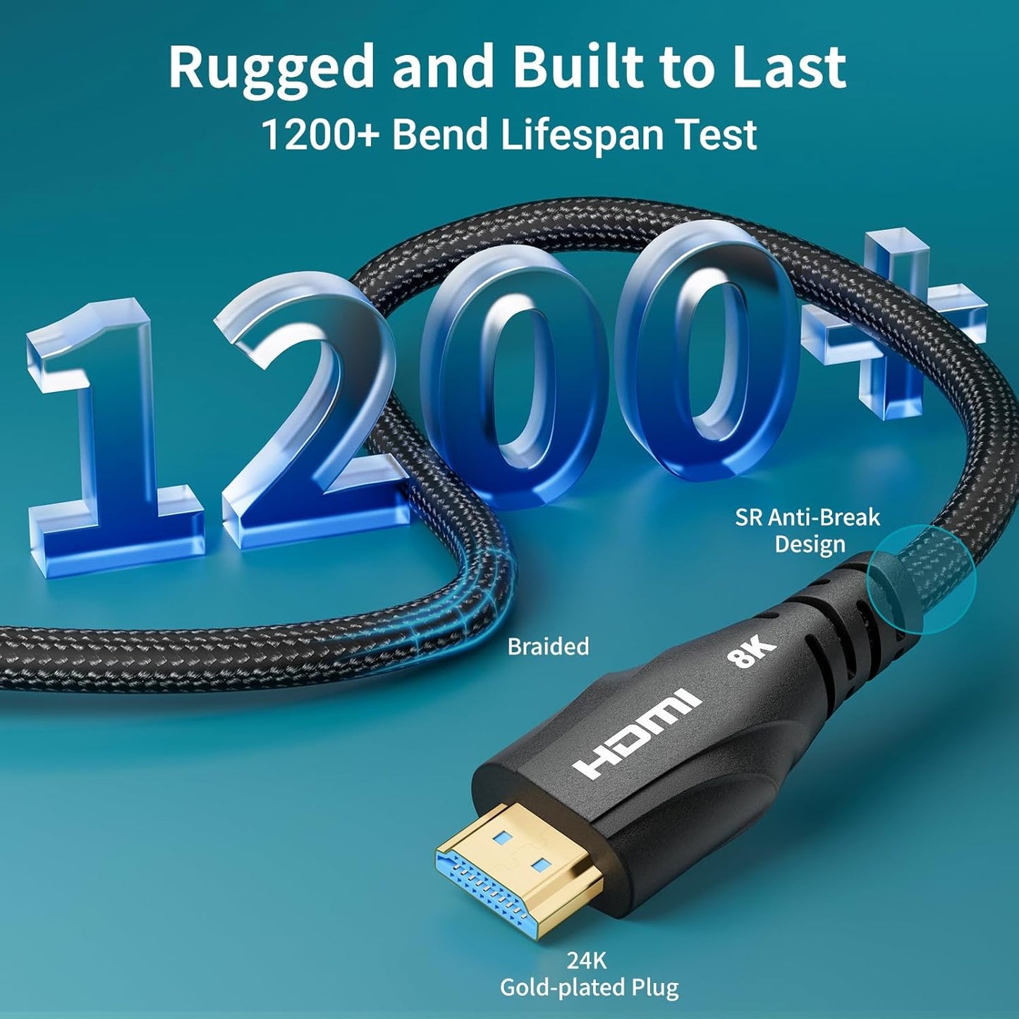 HDMI Cable 6FT 2Pack - Certified 8K Ultra High Speed HDMI Cord,48Gbps,8K 60hz,4K 120hz,Braided,eARC,HDCP 2.2 2.3,Compatible for HDTV/PS5/PS4/Blu-ray/RTX 3080 3090