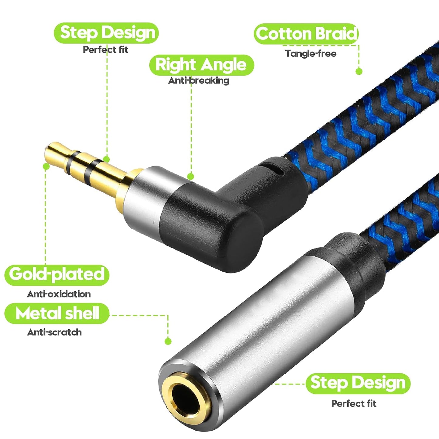 3.5mm Male to Female Extension Stereo Audio Extension Cable 15FT, Cotton-Braided Audio Extension Cable, Stereo Jack Cord for Phones, Headphones, Speakers, Tablets, PCs and More