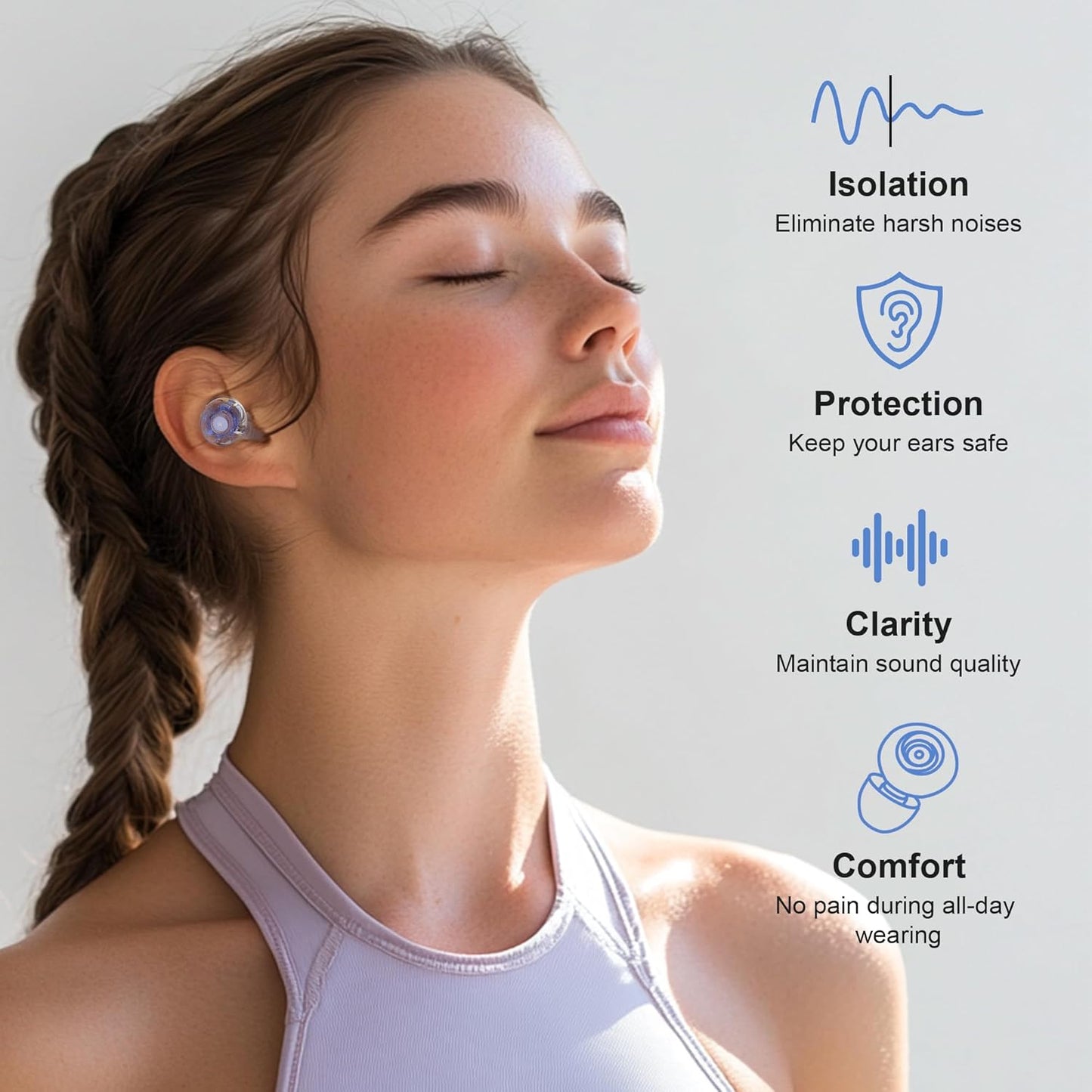 Ear Plugs for Concerts, 2 Pack High Fidelity Ear Plugs, Reusable Silicone Earplugs for Concert, Rave, Work, Musicians, 5 Pair Ear Tips in S/M/L, 18-25 dB Concert Ear Plugs for Noise Cancelling(Blue)