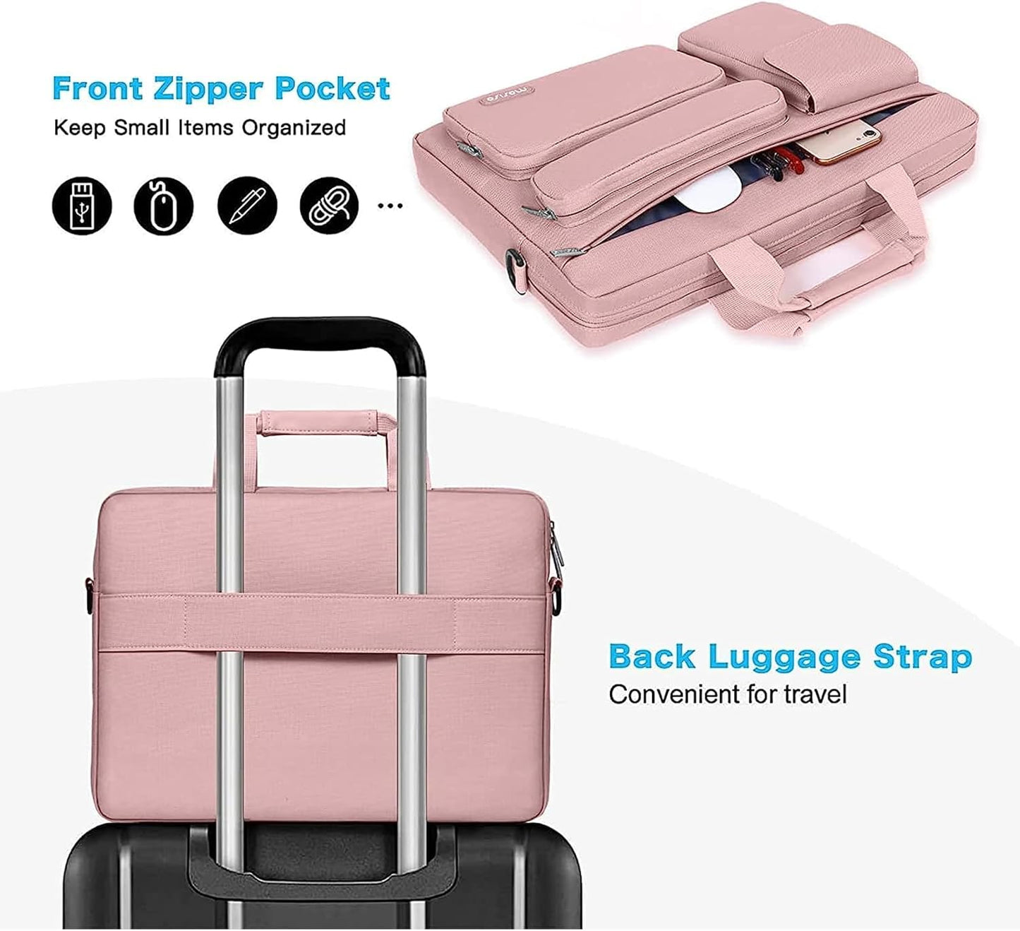 MOSISO Laptop Shoulder Bag, Computer Bag with 2 Raised&1 Flapover&1 Horizontal Pocket&Handle&Belt