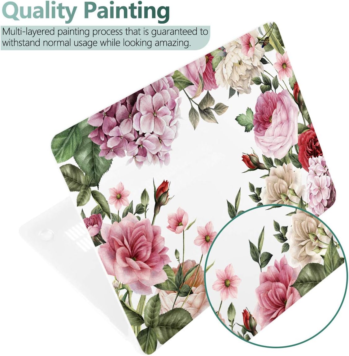 Batianda for MacBook Air 13 Inch Case 2020 2019 2018 A2337 A2179 A1932, Printing Clear Hard Shell Cover with Keyboard Cover & Screen Protector for New MacBook Air 13 Retina & Touch ID (Flower-White)