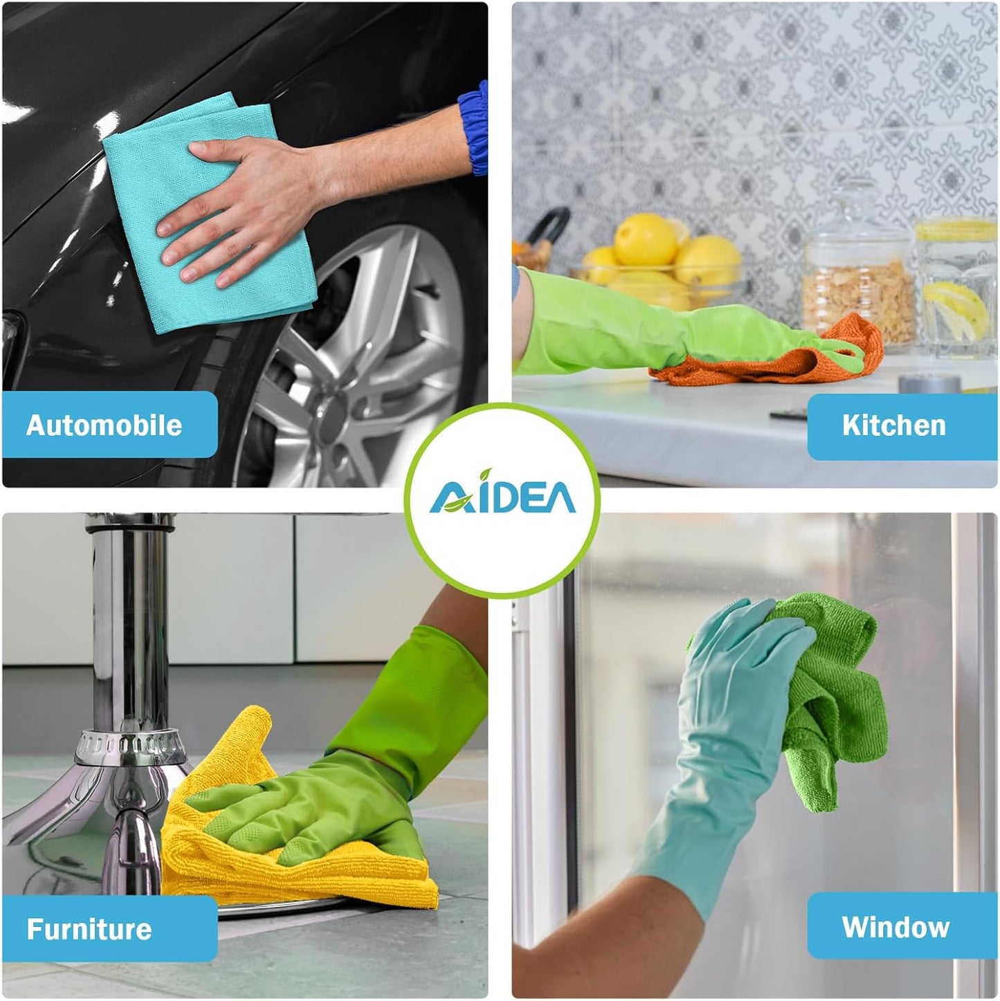 AIDEA Microfiber Cleaning Cloth, 8PK, All Purpose Microfiber Towels, Absorbent Cleaning Rags Kitchen Towels, Lint Free Dusting Cloth for House, Kitchen, Car, Window, 12"×12"