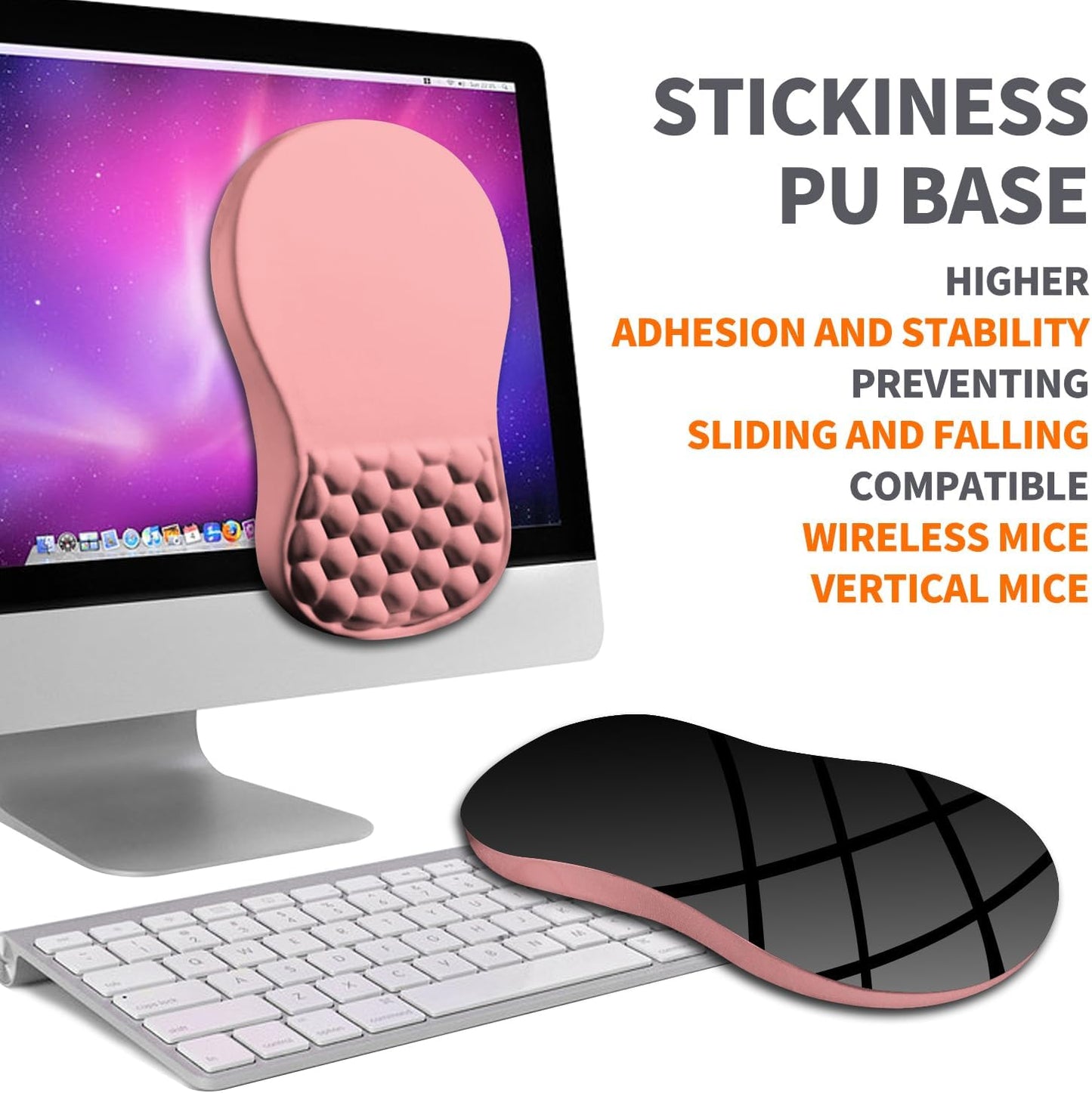 Ergonomic Joint Wrist Support Mouse Pad with Memory Foam Cushion Massage Bump, Carpal Tunnel Pain Relief Mousepad Slope Design for Wrist Rest, 11.8x7.9 in, Pink