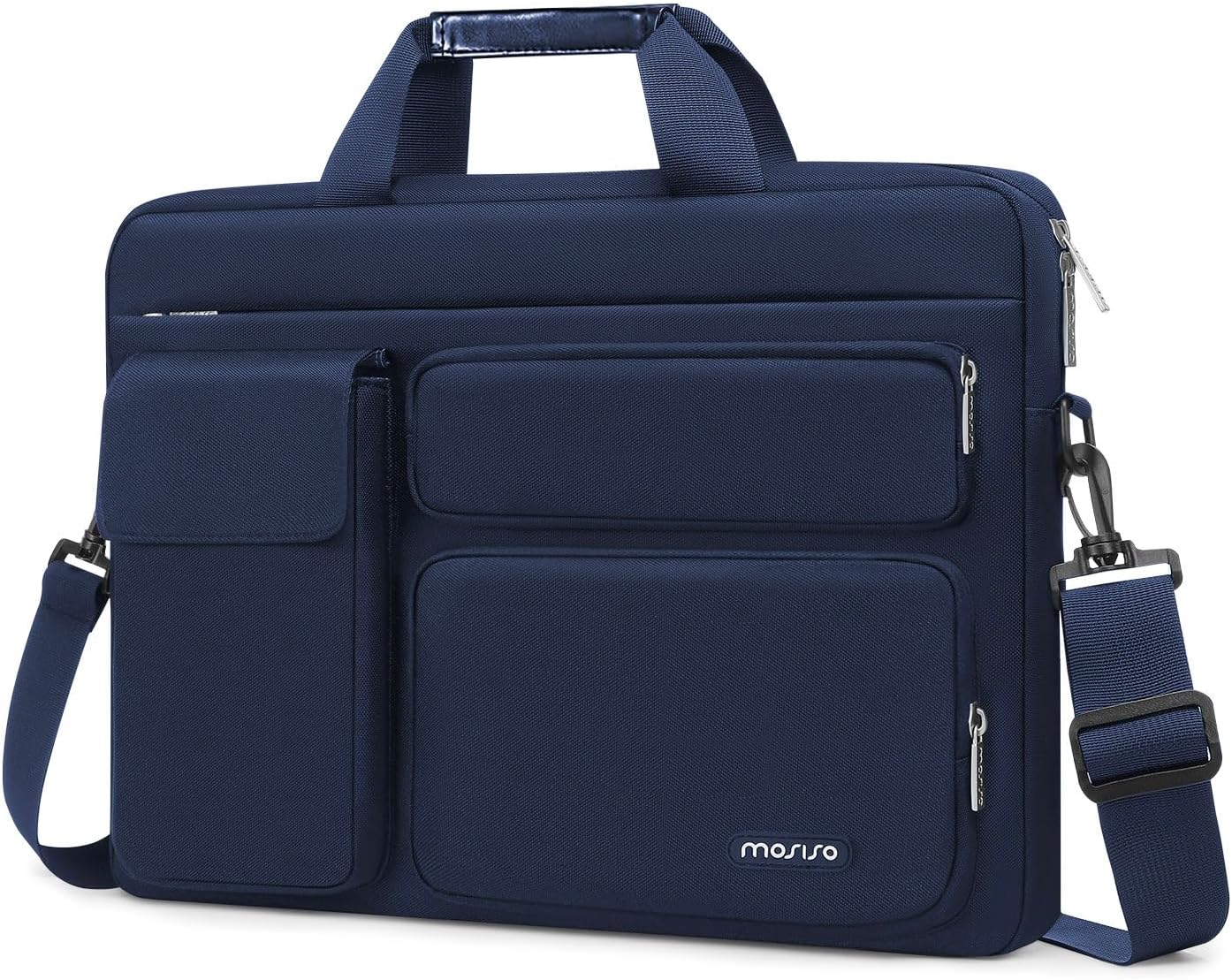 MOSISO Laptop Shoulder Bag, Computer Bag with 2 Raised&1 Flapover&1 Horizontal Pocket&Handle&Belt