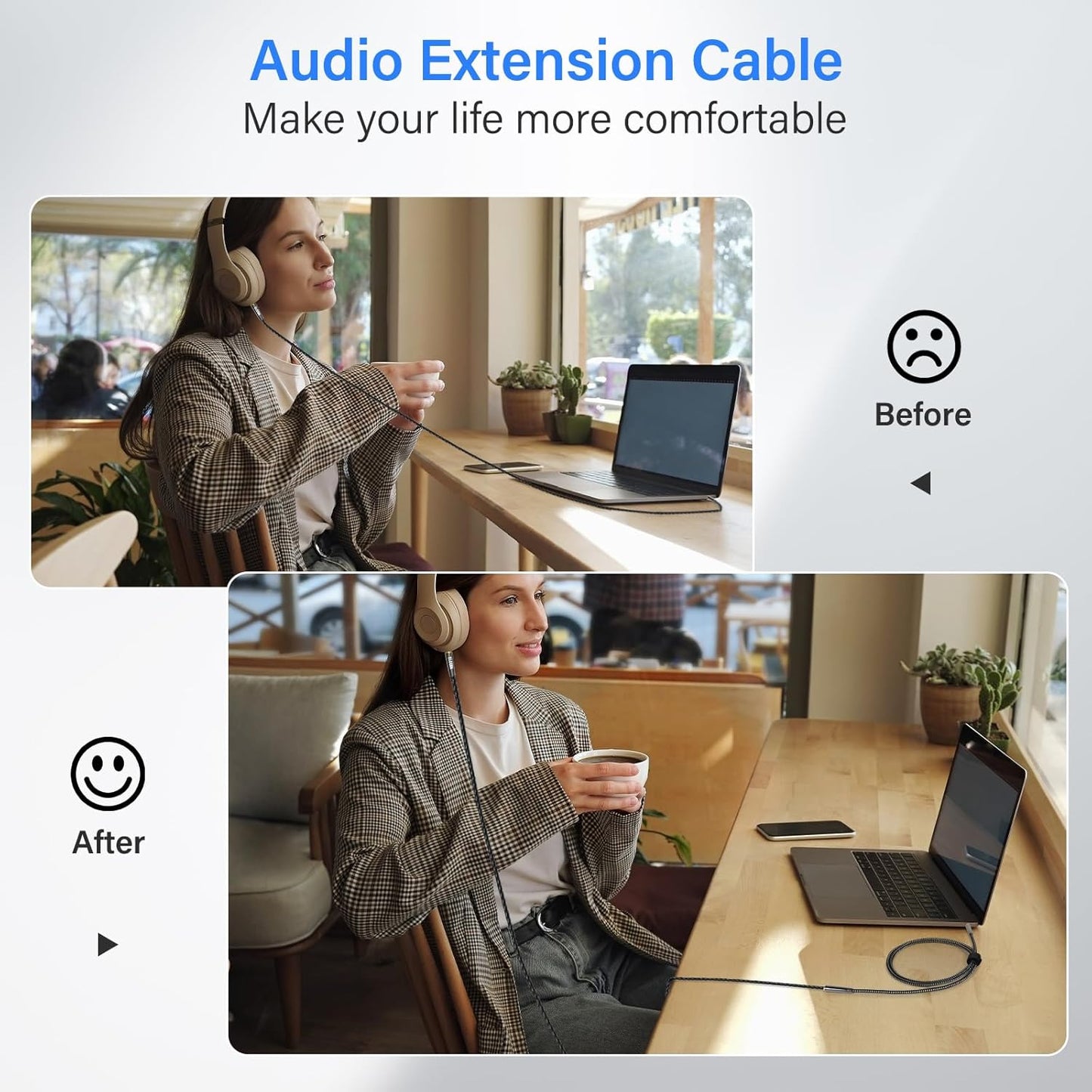Elecan Headphone Extension Cable 10 Ft, 1/8 Inch 3.5 MM AUX Cord Wire Male to Female, Hi-Fi Sound Thin&Slim Braided TRS Stereo Audio Beats Cable Extender for Car,Home Stereos, Speaker,Phones