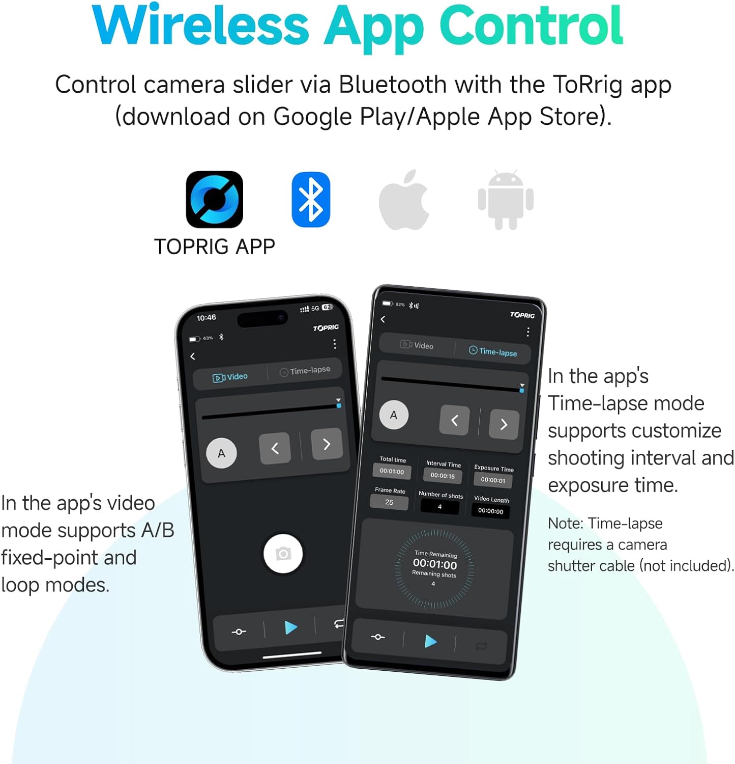 Accsoon Toprig 24inch/60cm Motorized Camera Slider, Button/APP Dual Control, Speed Adjust/Time-Lapse/120° Panoramic Shooting/Loop Mode, Compatible with DSLR Camera, Gopro, Camcorder, Smartphone(S60)