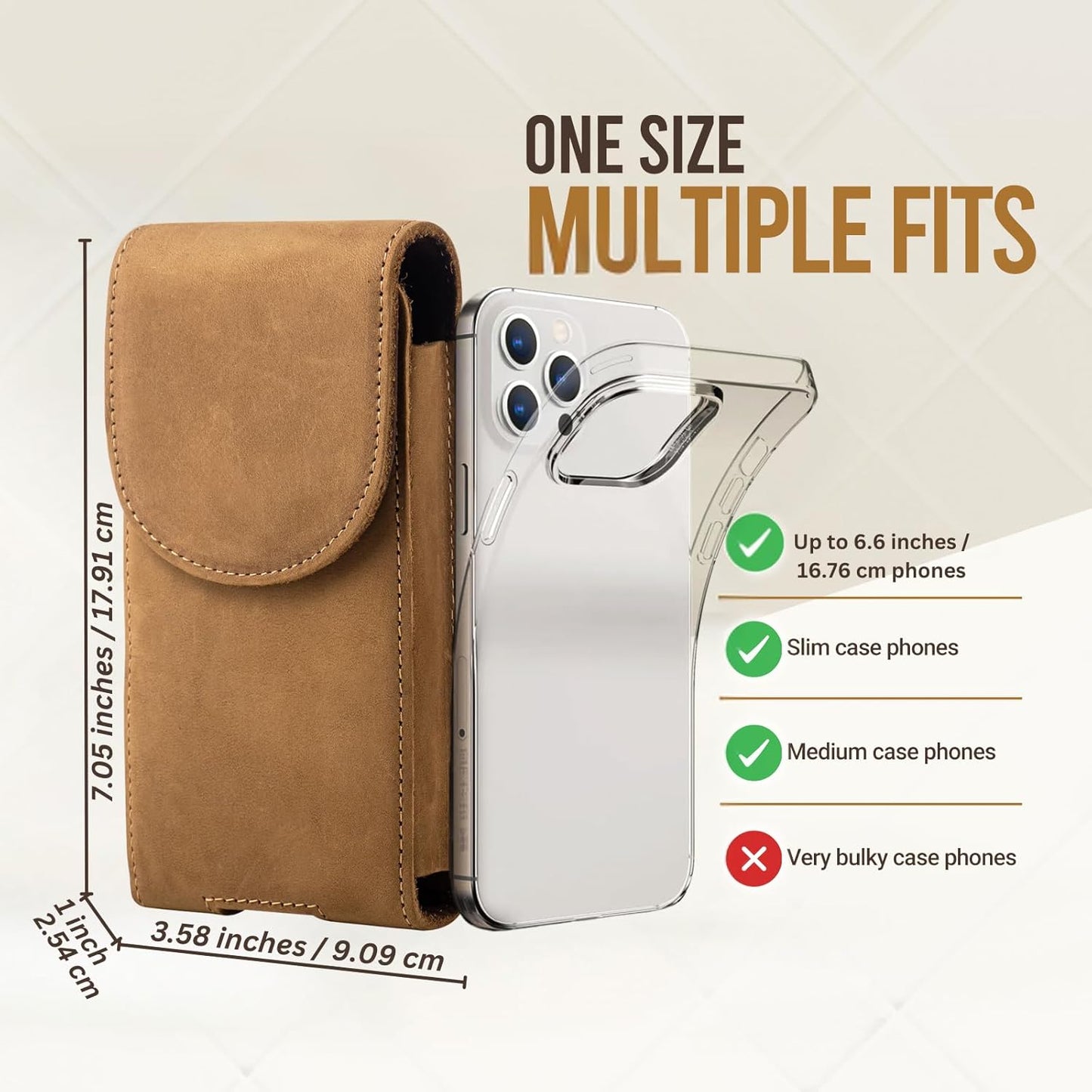 Hengwin Leather Cell Phone Holster Belt Pouch Case with Belt Clip Fit for iPhone 16 Pro Max 15 Pro Max 15 Plus 14 Pro Max 13 Pro Max Samsung Galaxy S25 Ultra S24 Ultra S23 Ultra A15 (Light Brown)