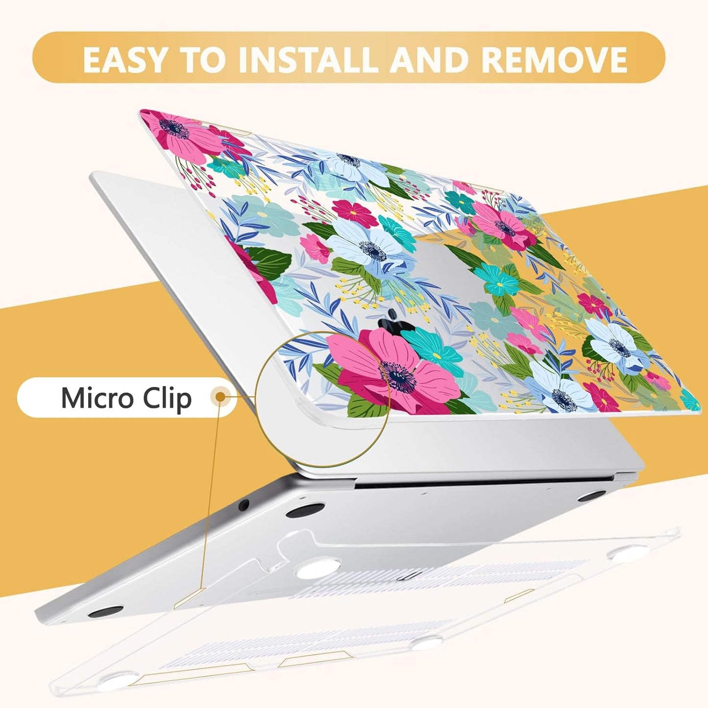 Compatible with MacBook Air 13.6 inch Case, M4 A3240/M3 A3113/M2 A2681 (Released 2025 to 2022), Hard Shell, Keyboard Cover, Screen Protector, Webcam Cover & Type-C Adapter, Colored Flowers