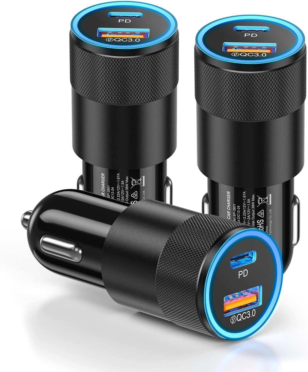 Car Charger USB C 3-Pack, Ancekoy 38W Dual Port PD + QC 3.0 Car Charger Adapter Fast Charging Cigarette Lighter Adapter for iPhone 16 15 14 13 12 11 Pro Max, Samsung, Tablet
